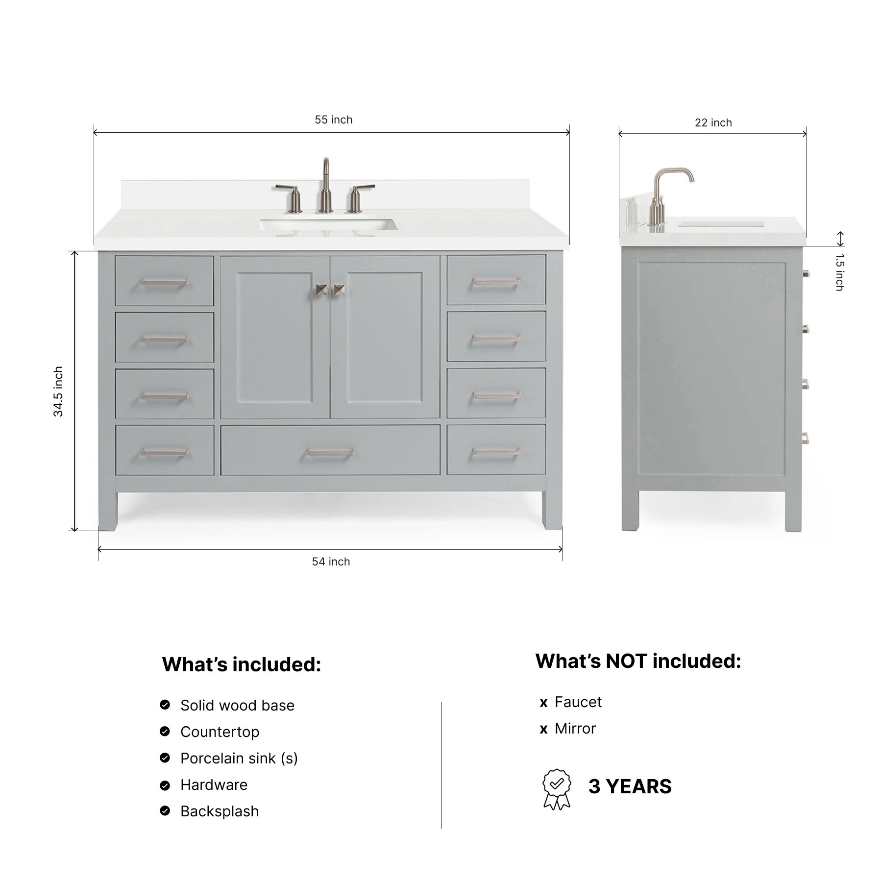 ARIEL A055SWQRVOGRY Bath-Vanity-Combo - View #3