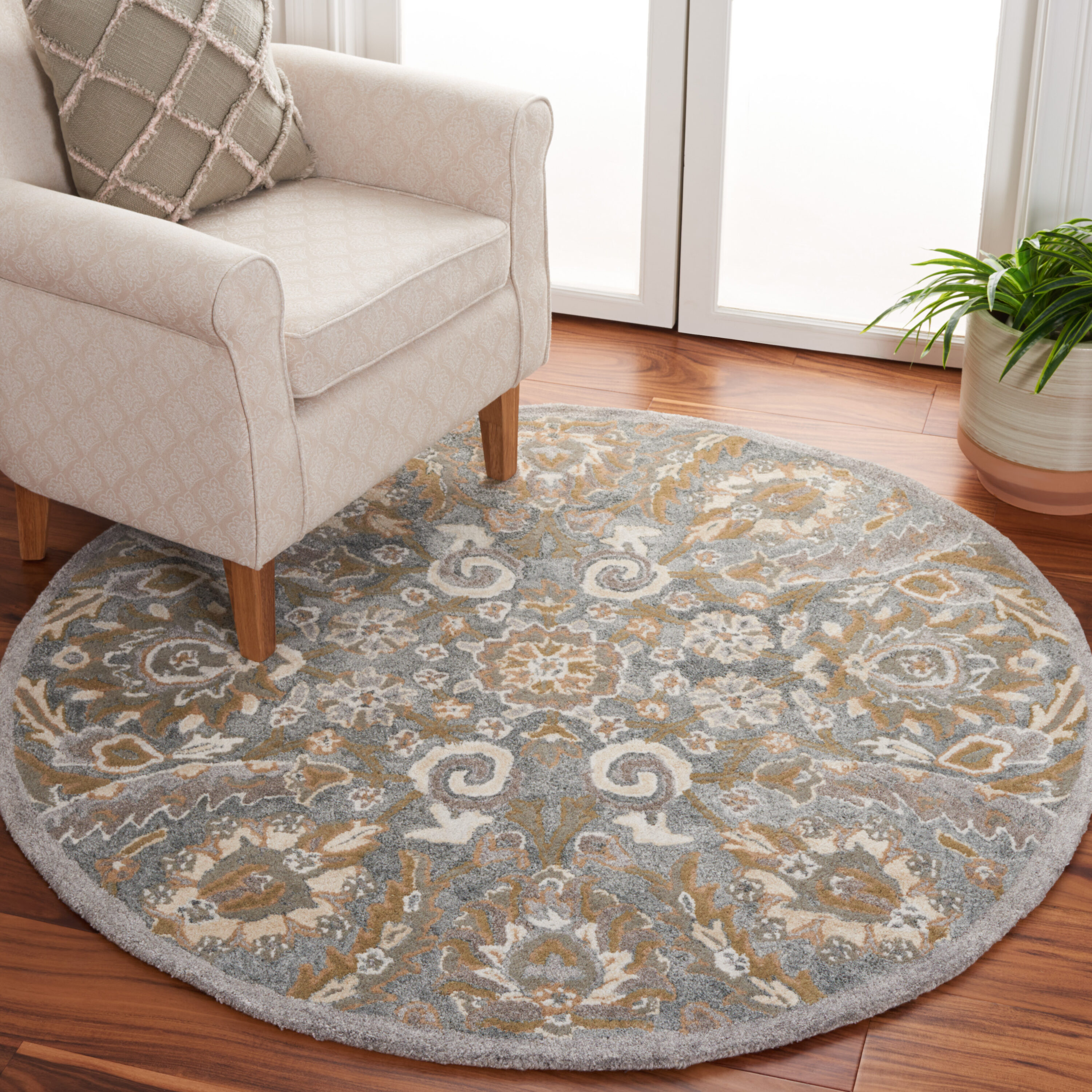  Bella 923 Gray/Multi Traditional 5ft x 5ft Round Rug