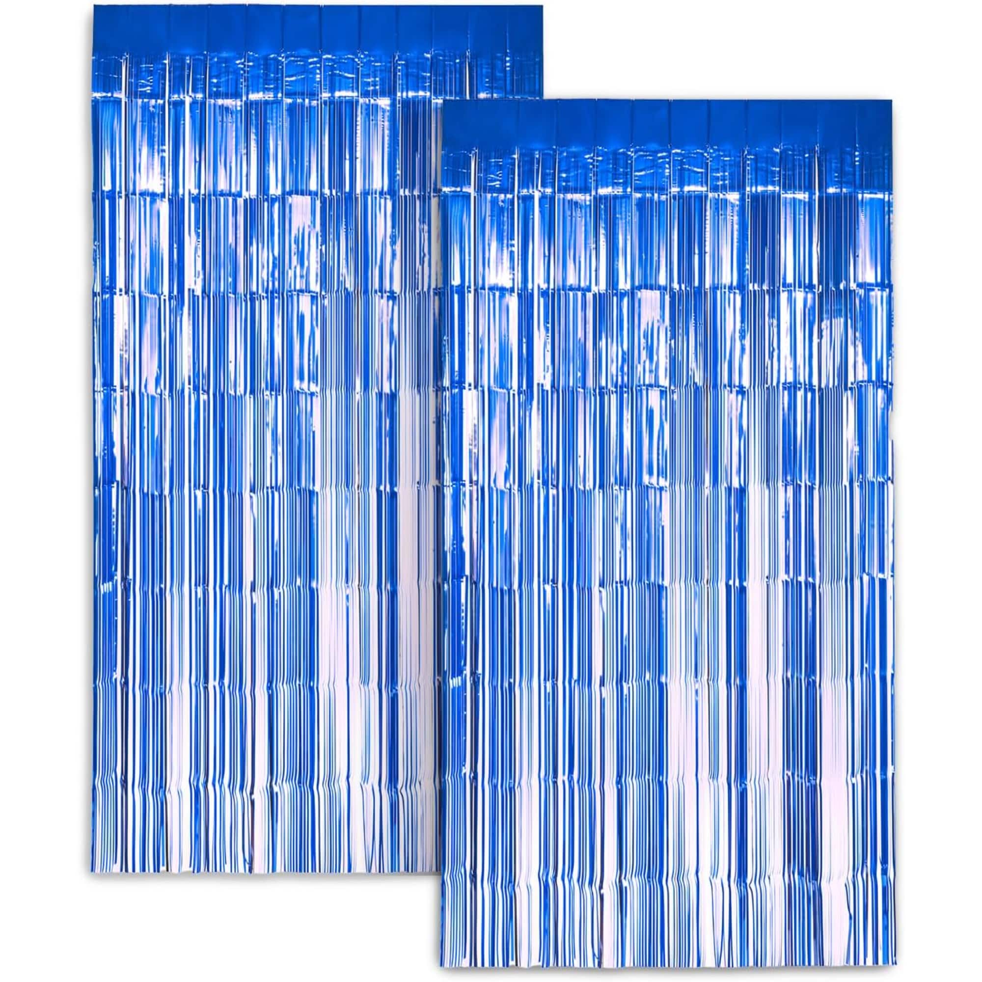 Foil Curtain Backdrop Blue Tinsel Streamers for Photo Booth Parties and Weddings 2 Pack #ZINKPBABGFCBL