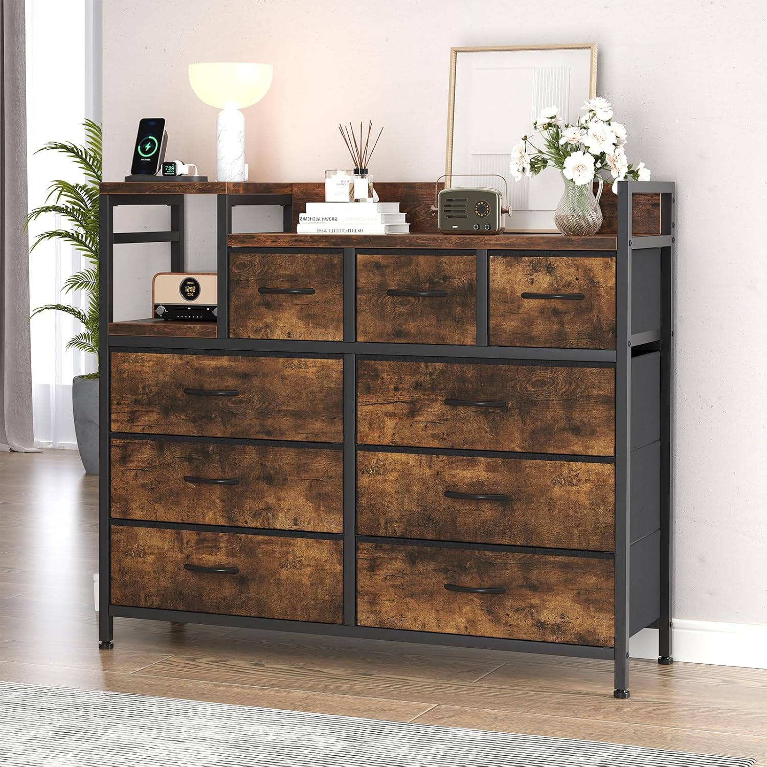 Qeetex WWJ-PHO-12DBPCR8 9-Drawer Dresser Closet Organizers  for Bedroom Living Room Hallway Easy Pull Handle