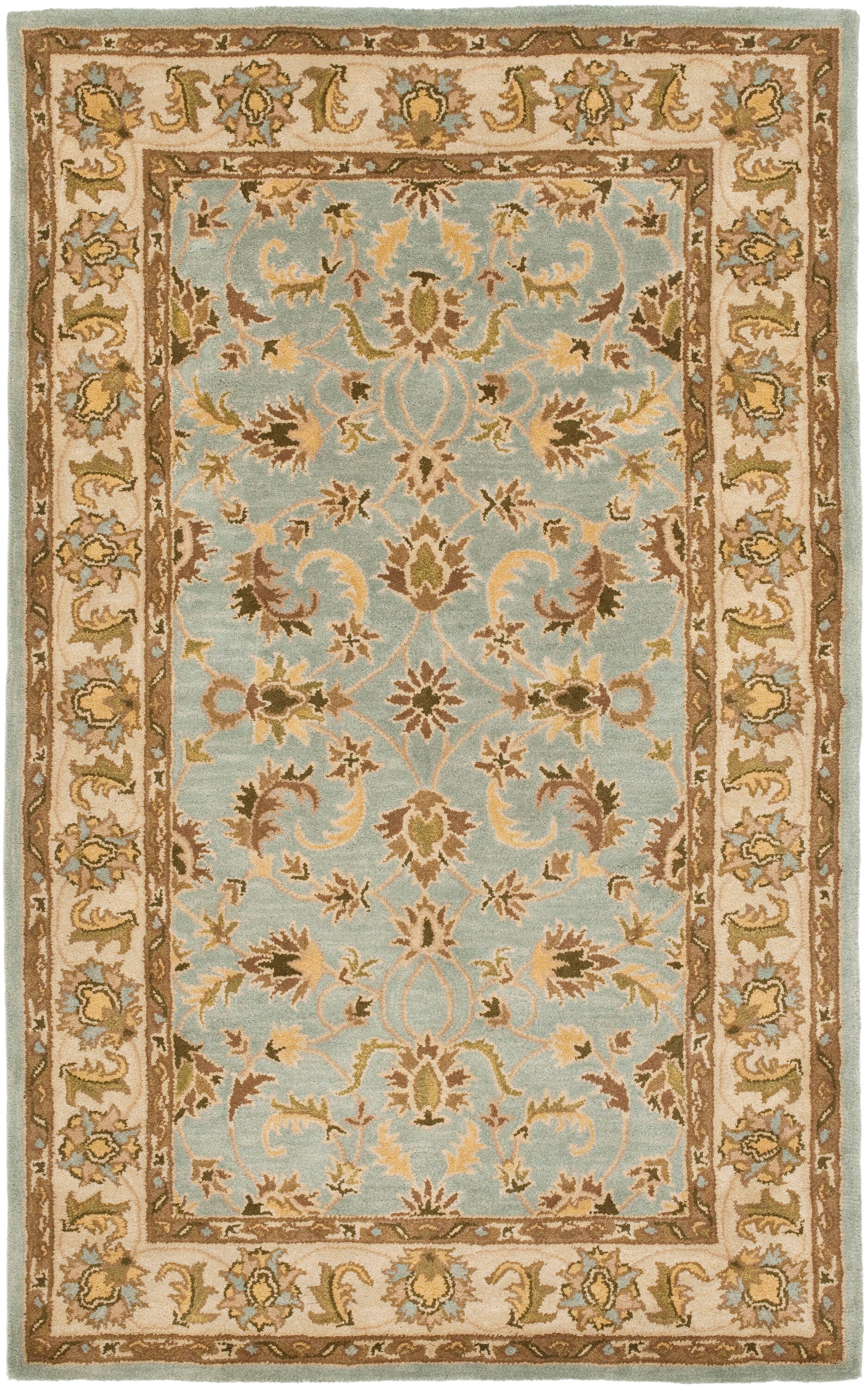Elegant Heritage Light Blue Hand-Tufted Wool Area Rug, 5' x 8'