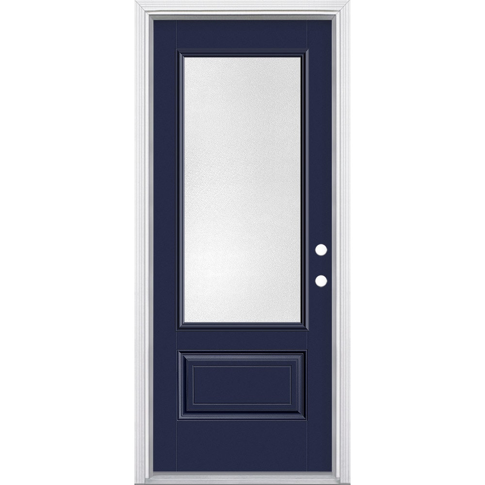 Masonite 628841 Pear Textured Glass 32-in x 80-in x 4-9/16-in Fiberglass 3/4 lite Left-hand inswing Eclipse Painted Prehung Front Door with Brickmould Insulating core