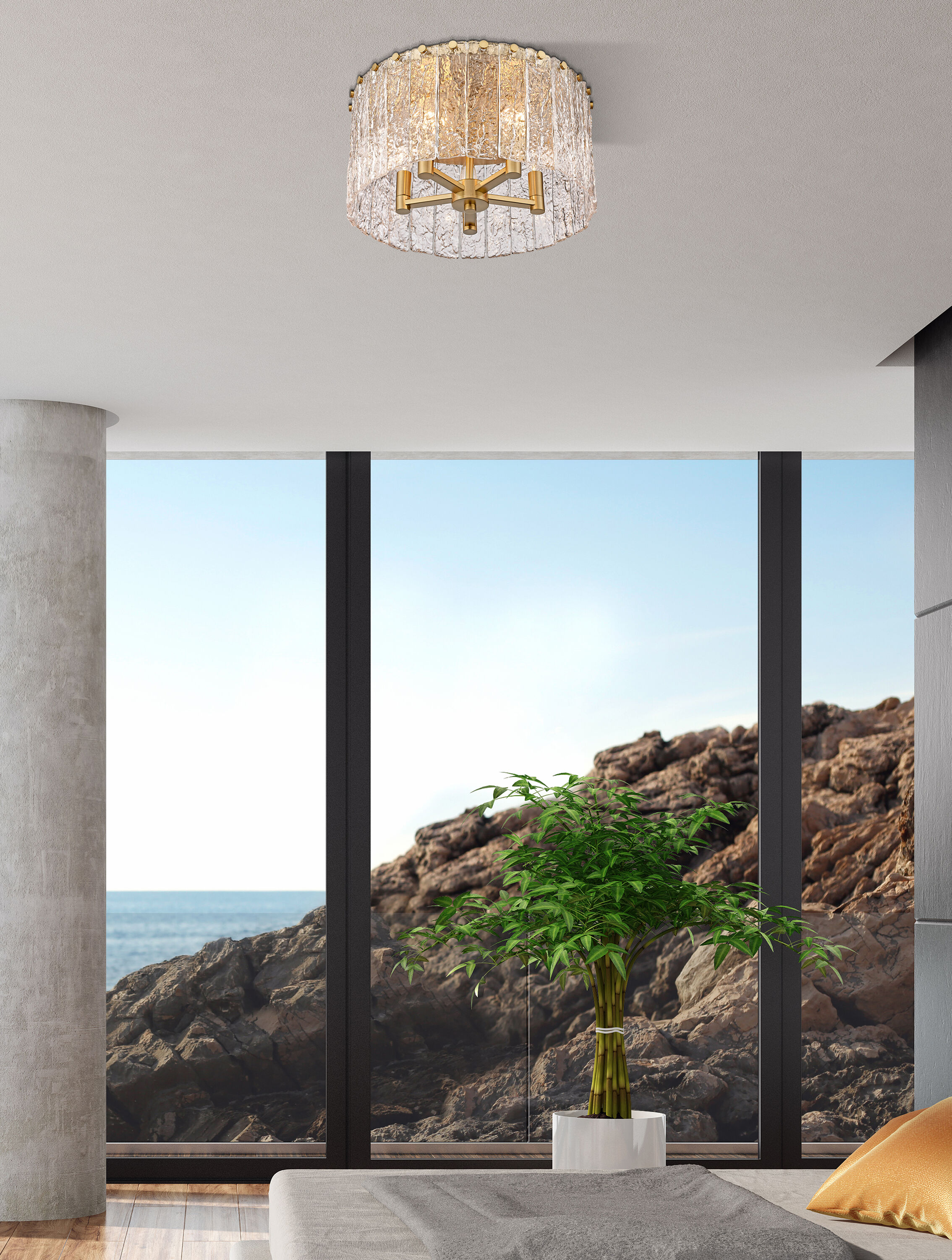 Modern Gold and Glass Textured Flush Mount Ceiling Light