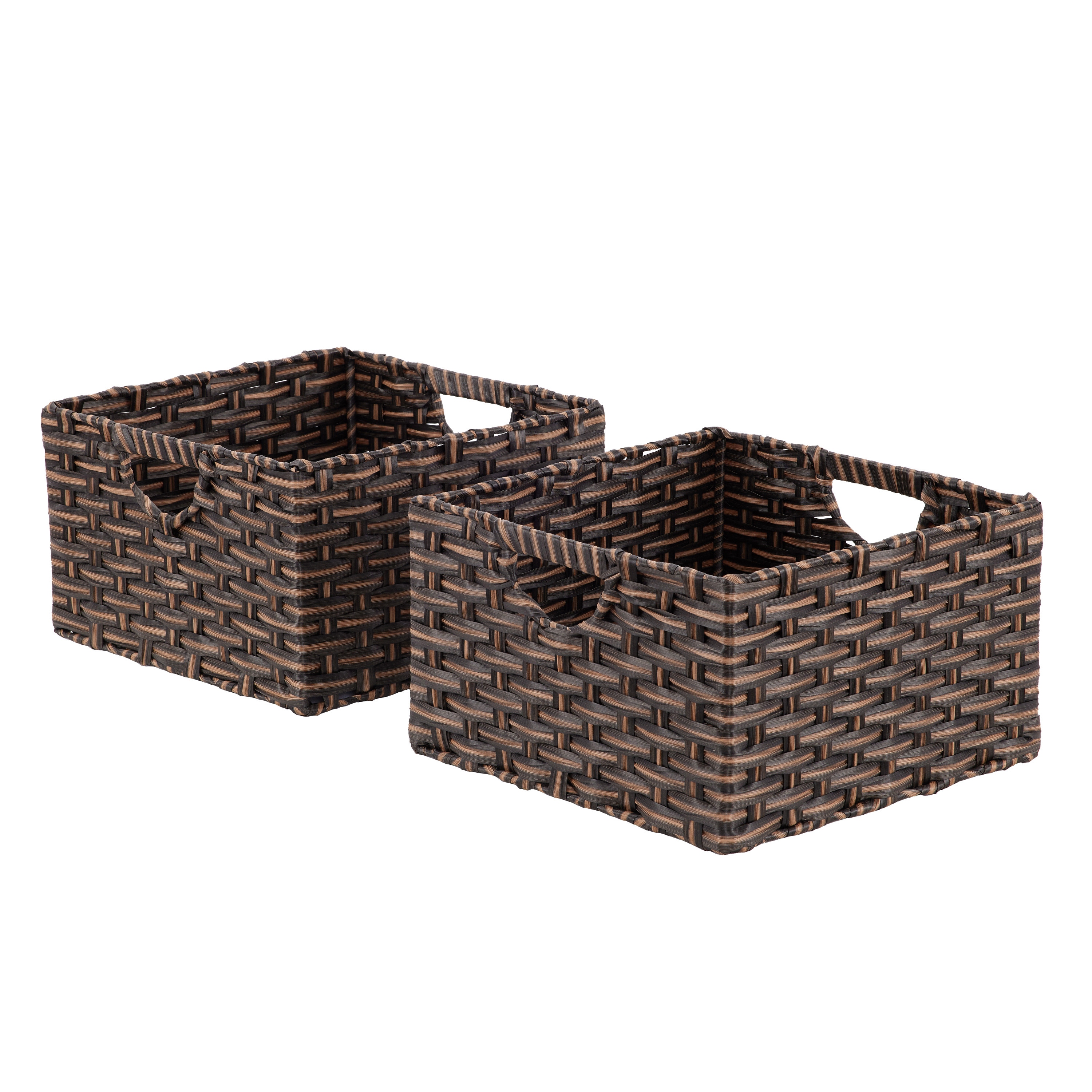 Seville Classics WEB654 2 -Pack Handwoven Baskets ( 13.25-in W x 8-in H x 13.25-in D ) Mocha Brown Polypropylene Collapsible Basket