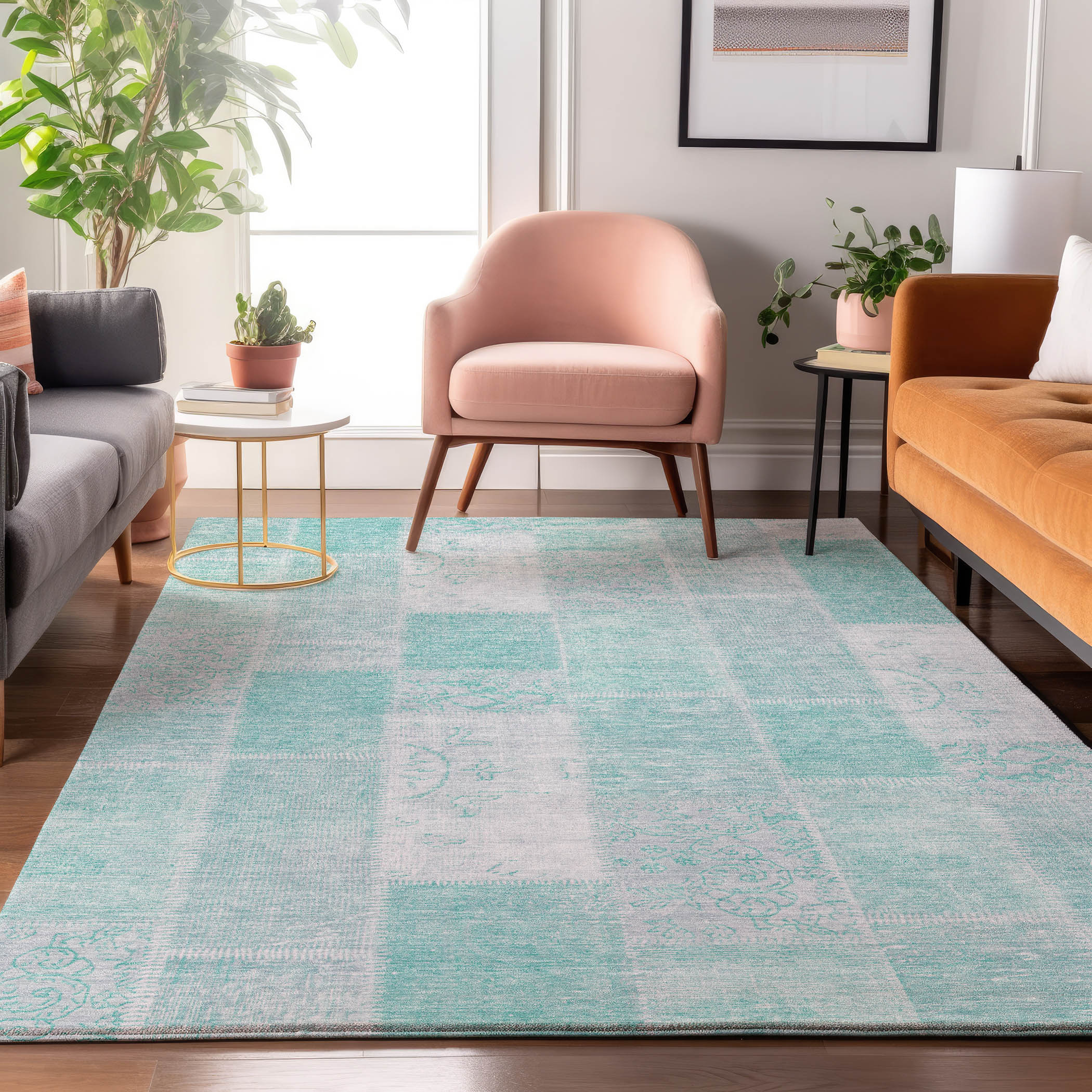 Addison Rugs AMF631AQ8X10 Mayfield AMF631AQ 8 x 10 (ft) Loomed Polyester Aqua Rectangular Indoor Geometric Machine washable Area rug