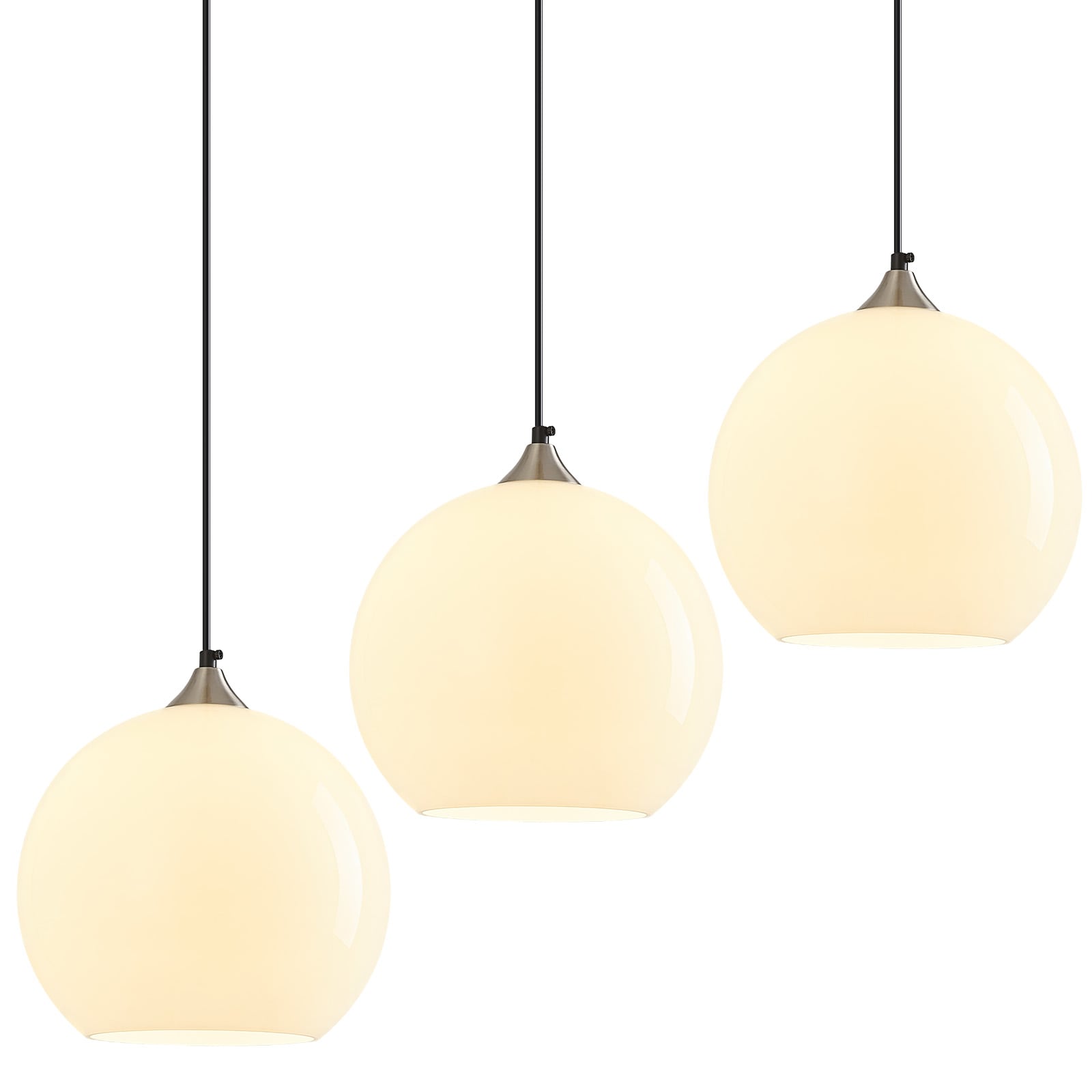 ZHLLMQ Pendant 1-Light 3Pack Modern Milky Luster Seeded Glass Globe Non Integrated LED 9.84in Kitchen Island Hardwired Adjustable Pendant Light