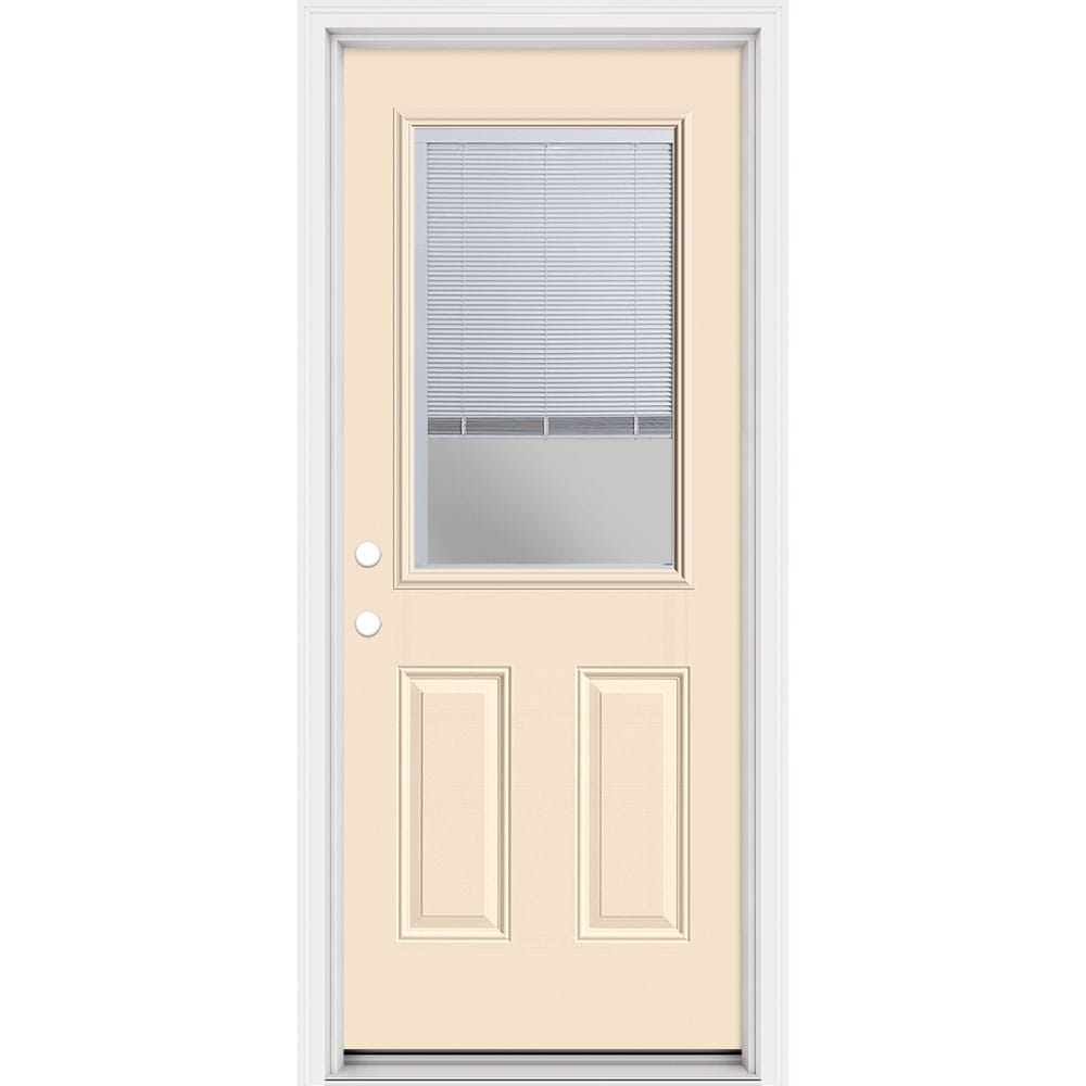 Masonite 321456 Steel Doors Series 32-in x 80-in x 4-9/16-in Steel Half lite Right-hand inswing Bisque Painted Prehung Front Door with Brickmould Insulating core
