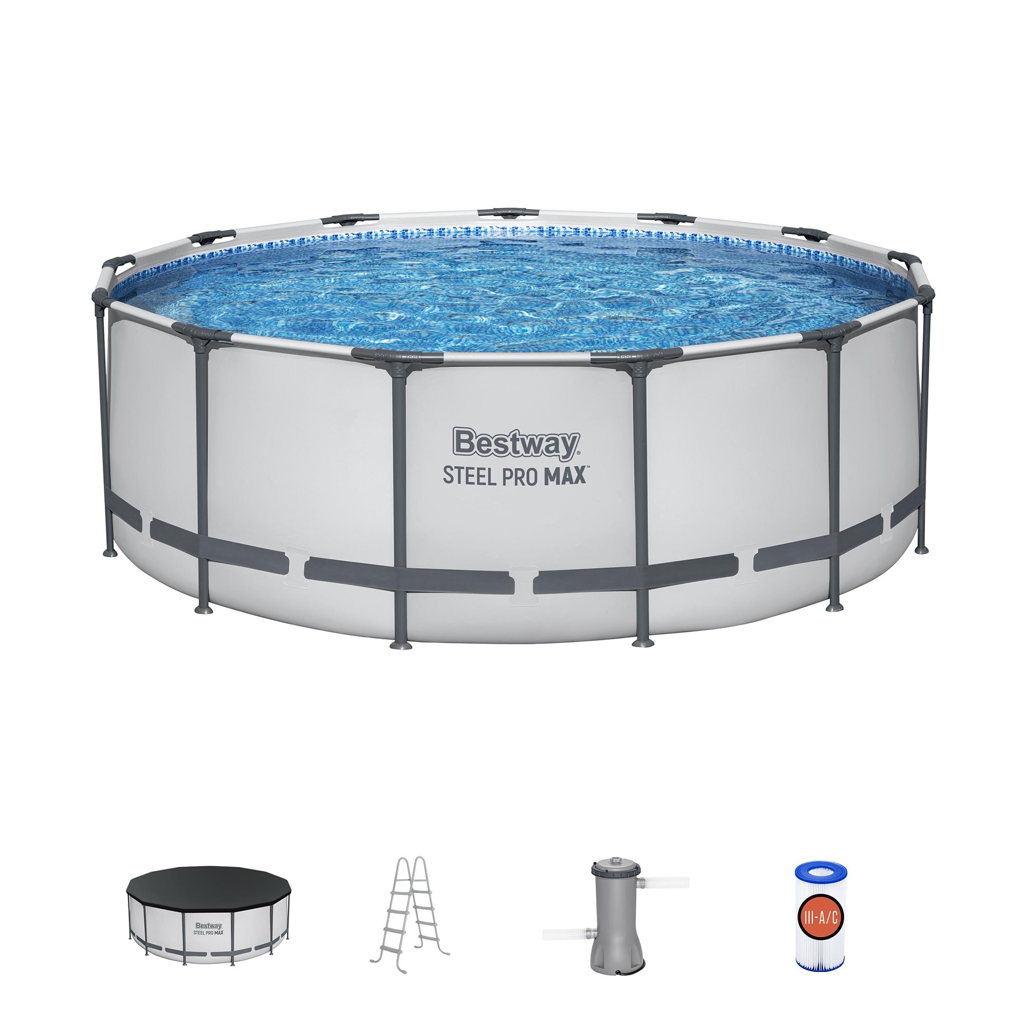 Bestway 270182 Steel Pro MAX Steel wall panels Round Above-Ground Pool with Filter Pump with Pool Cover with Ladder