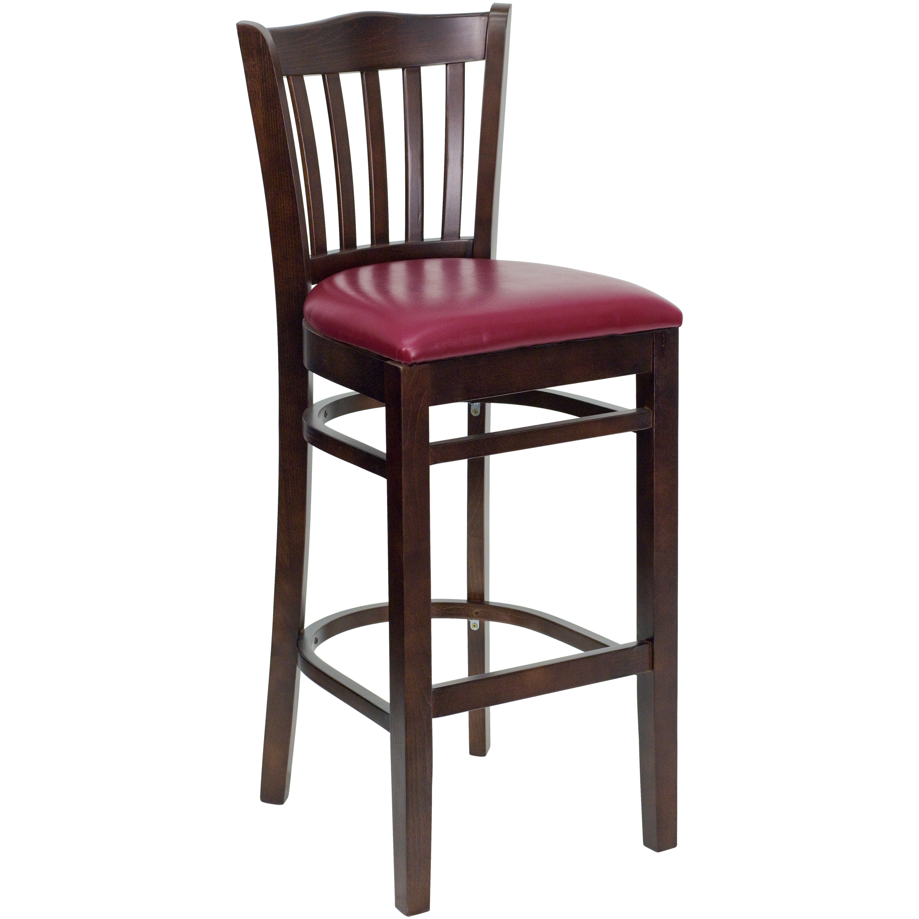 Flash Furniture 812581016710 Burgundy Vinyl Seat/Walnut Wood Frame 31.0-Inches H Bar height Square seat Upholstered Wood Bar Stool and Back
