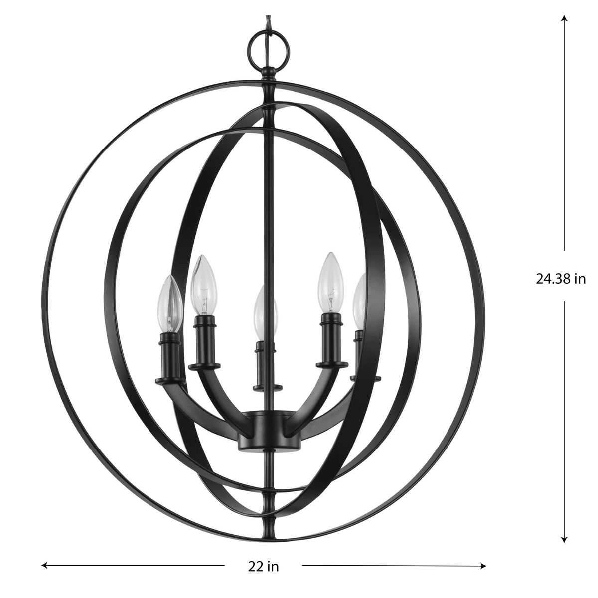 Equinox Matte Black 5-Light Chandelier Pendant with Glass Accents