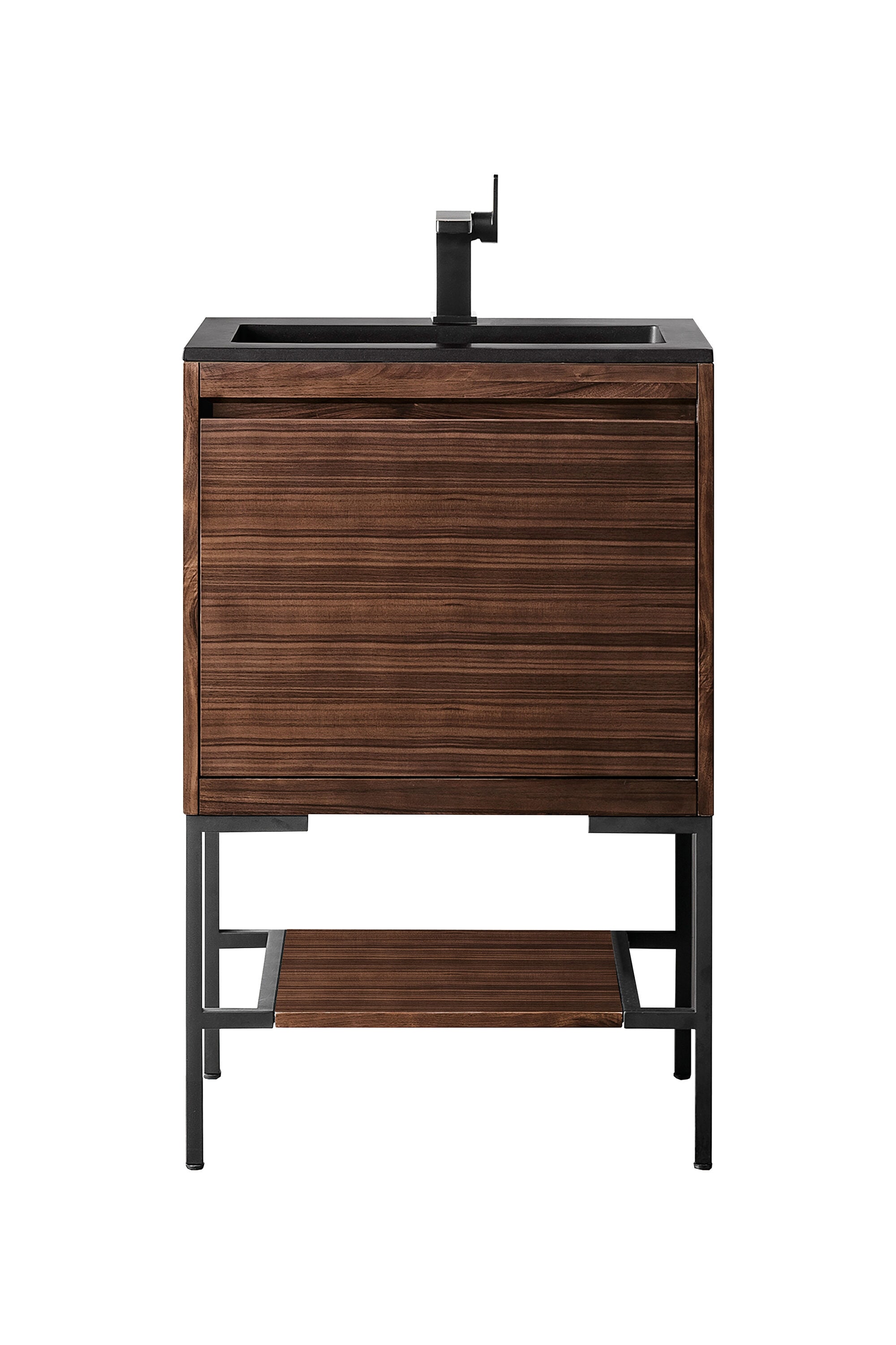 James Martin Vanities 805-V23.6-W-MB-CH Mantova 24-in Mid-century Walnut Single Sink Bathroom Vanity with Charcoal Black Engineered Stone Top