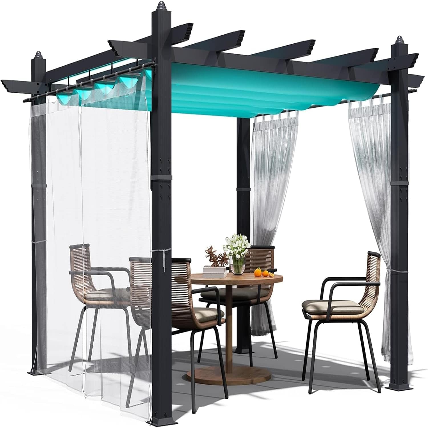 Qeetex LSHQQPHO-33DYLPCJ 10×10 ft Heavy Duty Aluminum Gazebo with Adjustable Canopy and Side Screens UPF 50+ UV ProtectionBlue