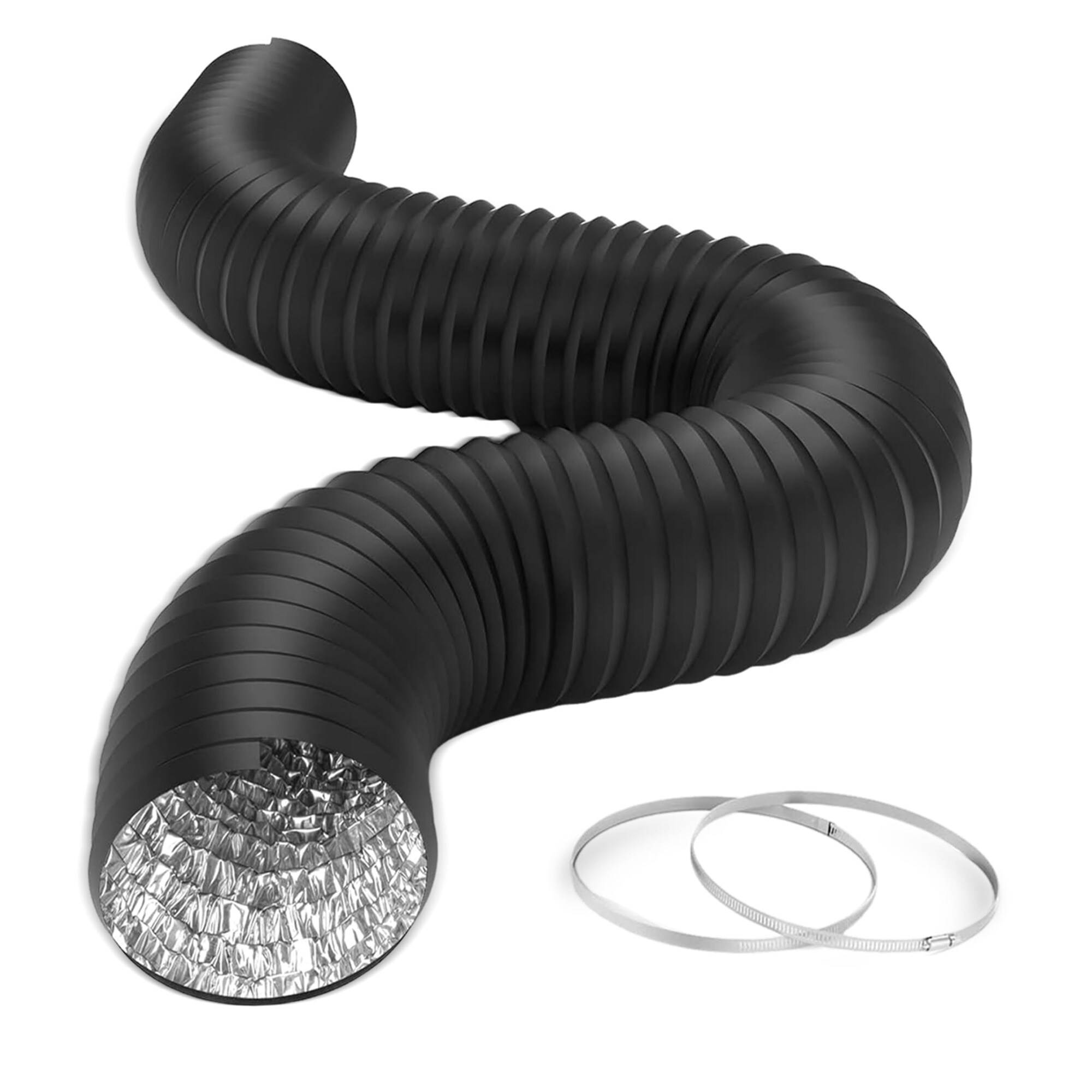 Misopily  6 Inch 8 Foot Aluminum Flexible Ducting with Stainless Steel Clamps Dryer Vent Hose for Heating Cooling Ventilation and Exhaust Fan