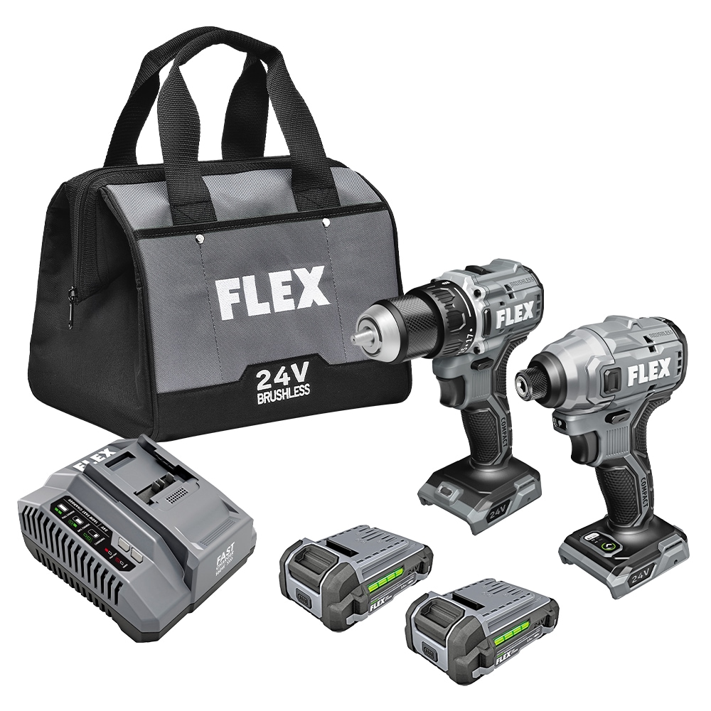 FLEX COMPACT 24-volt 2-Tool Brushless Power Tool Combo Kit with Soft Case (2-Batteries Included and Charger Included) #FXM205-2A