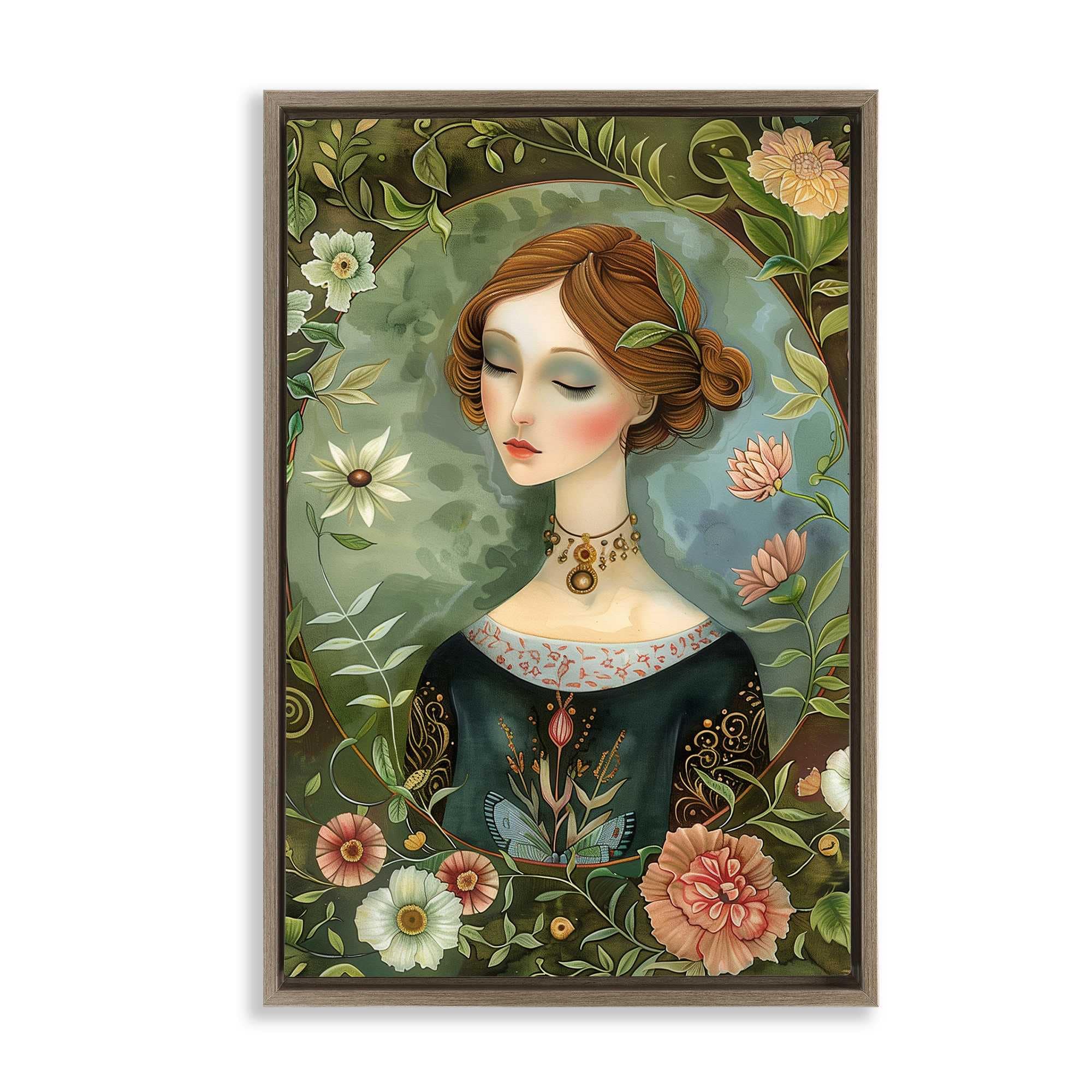 Stupell Industries BT-881-FFE-20X30 Floral Edged Victorian Woman Floating Frame design by The Dutch Lady