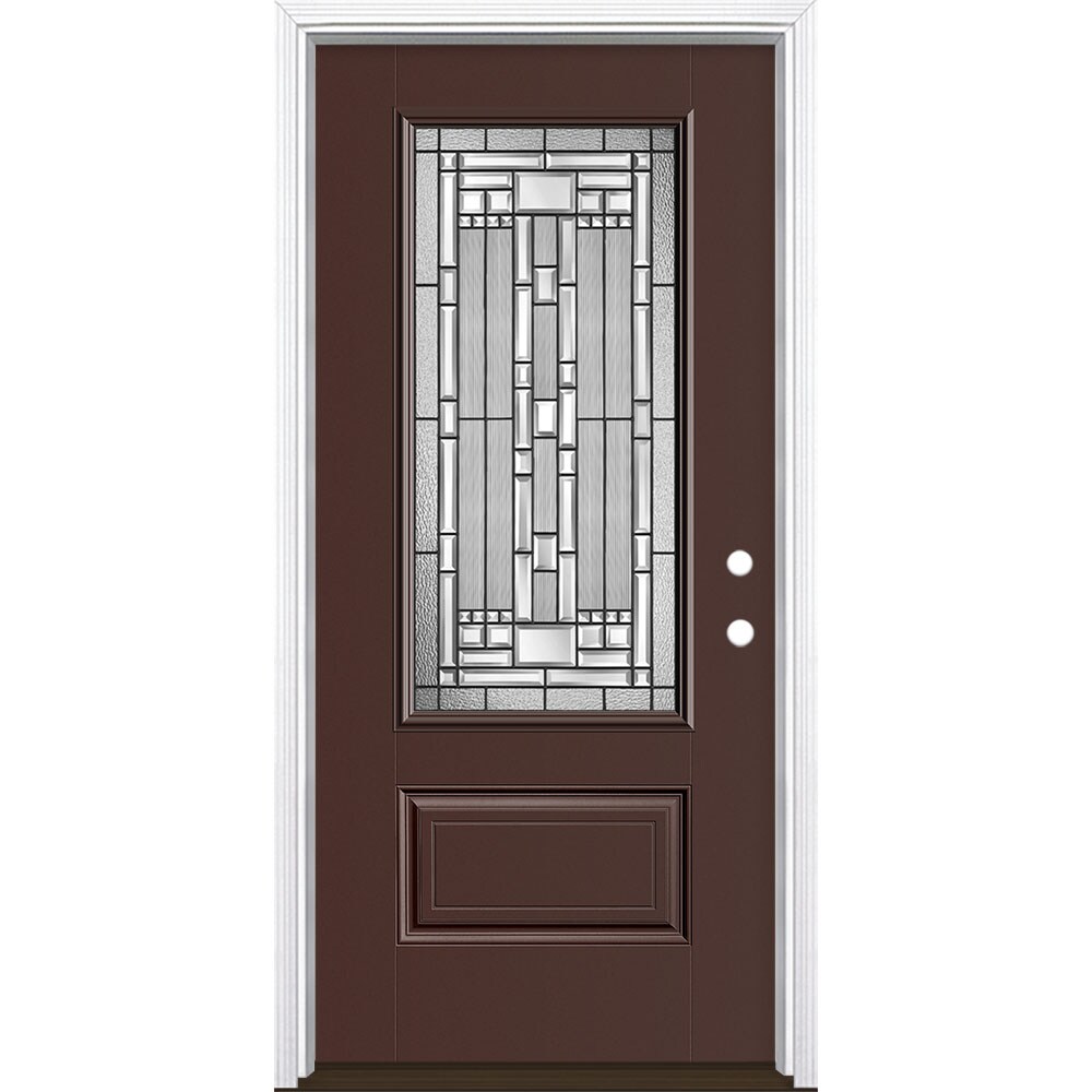 Masonite 3421227 Naples 36-in x 80-in x 4-9/16-in Fiberglass 3/4 lite Left-hand inswing Chocolate Painted Prehung Front Door with Brickmould Insulating core