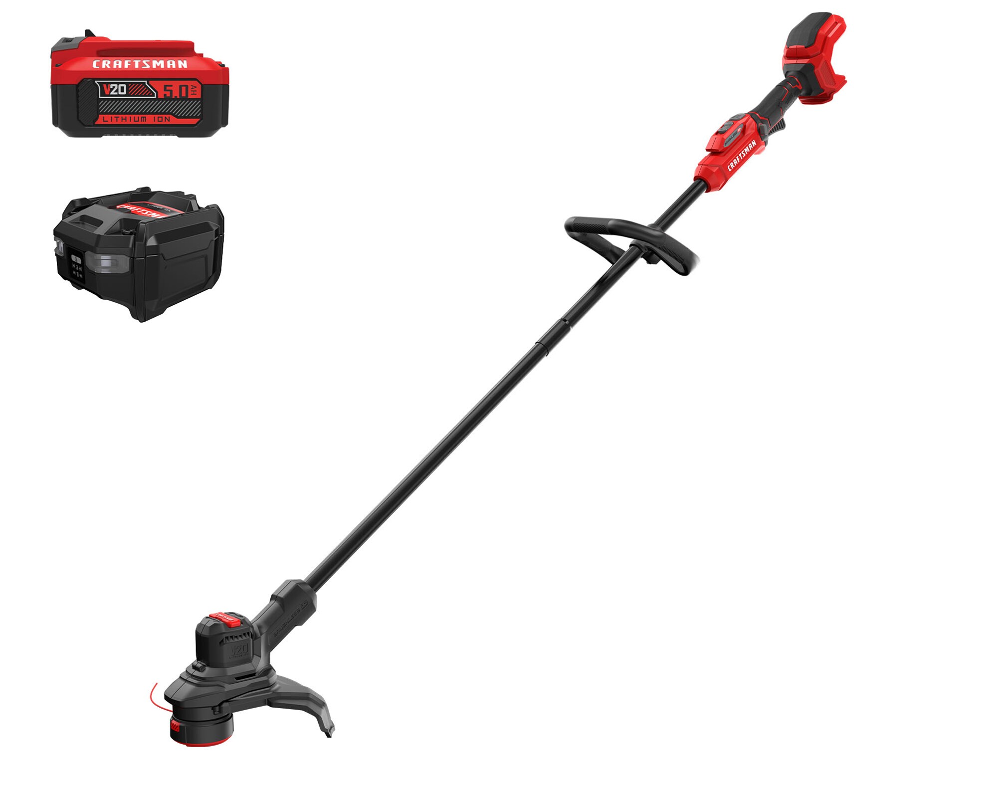 CRAFTSMAN V20 Brushless RP 20-volt Max 13-in Straight Shaft Battery String Trimmer 5 Ah (Battery and Charger Included)