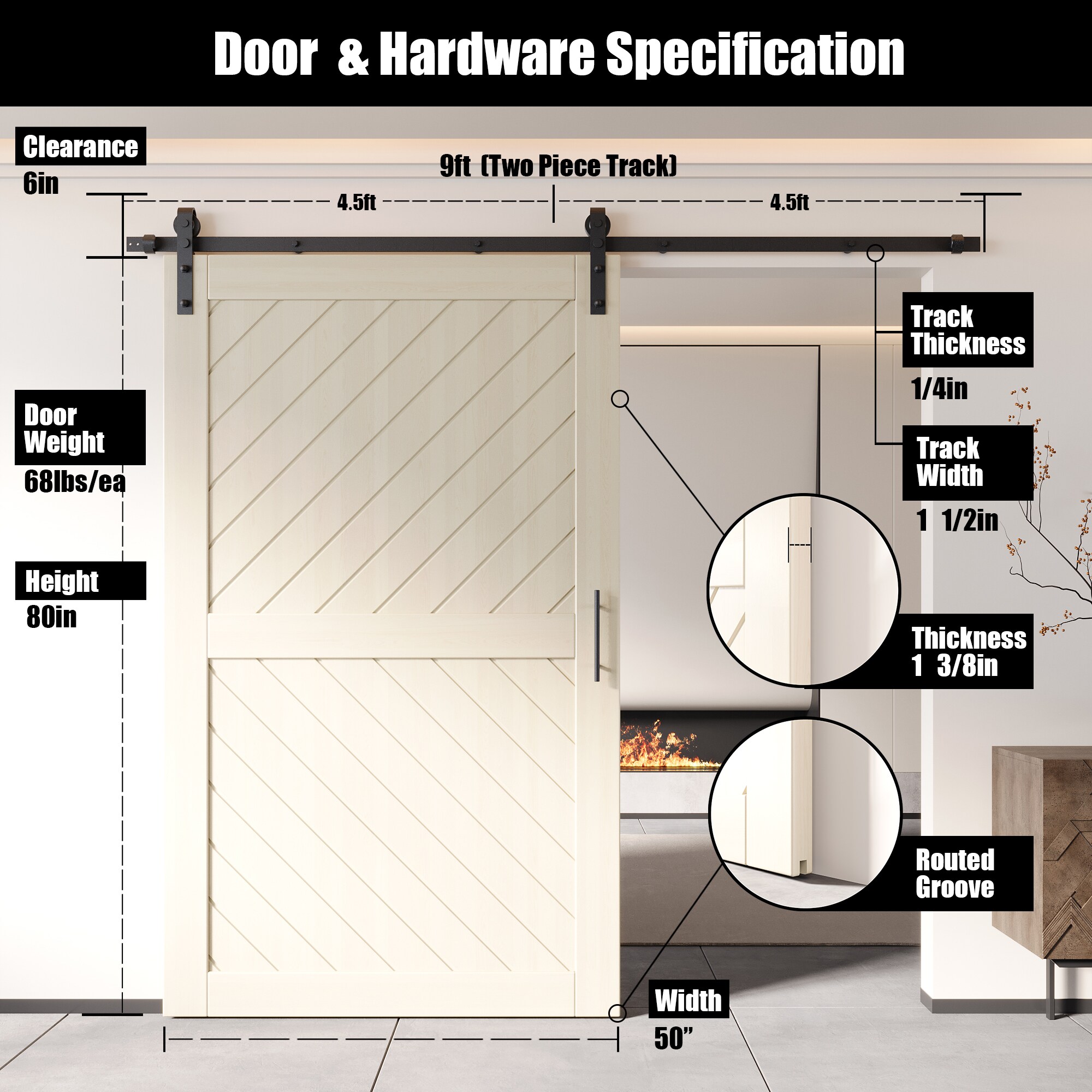 HOMACER YT1H108C-XT3-5080-TG Barn-Doors - View #2