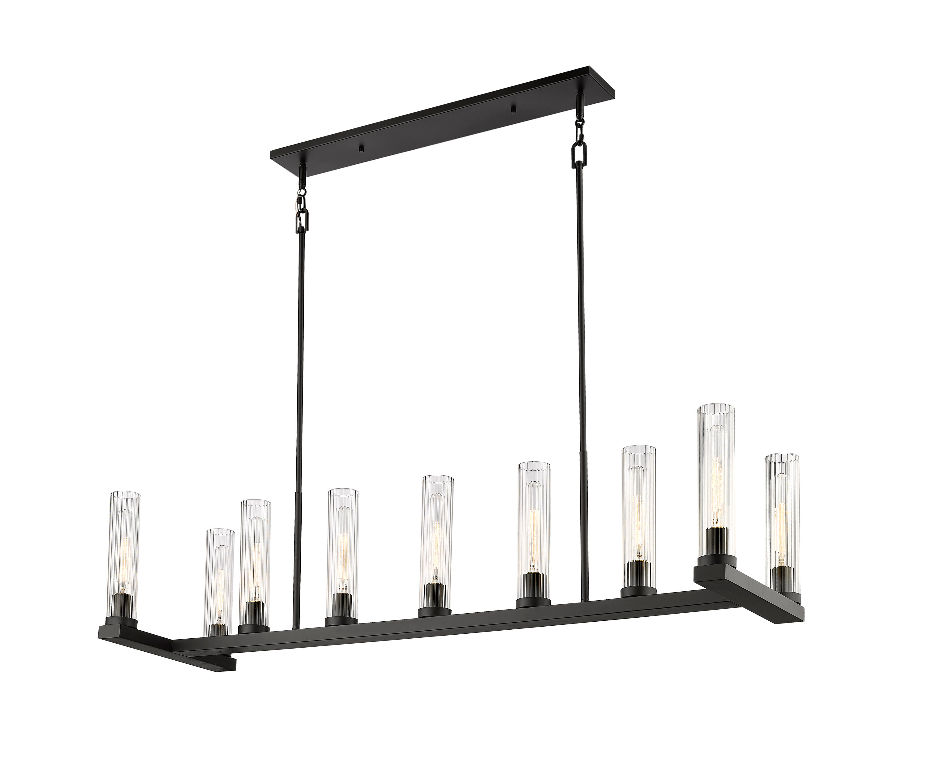 Beau 56" Bronze Steel and Glass 9-Light Linear Chandelier