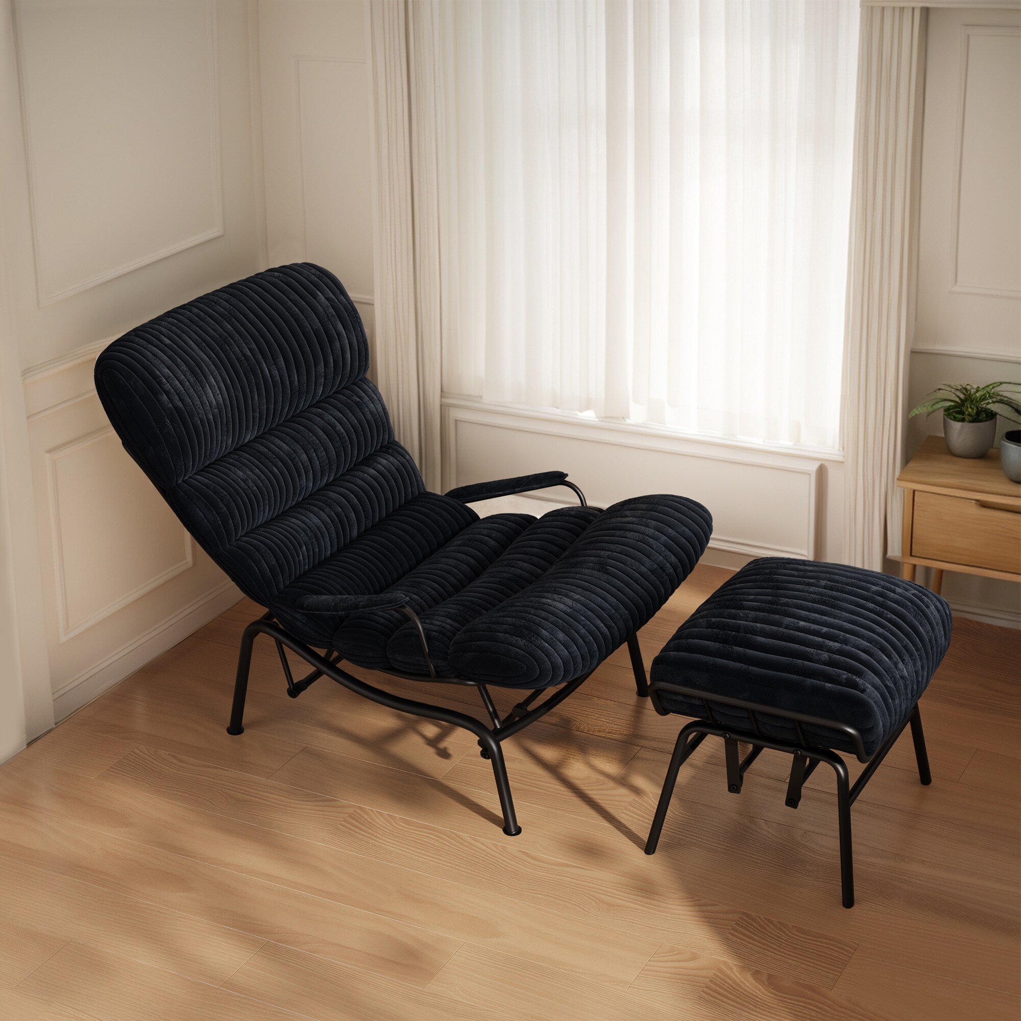 weaxty HMBYYDL-430 Modern Black Plush Corner Chair