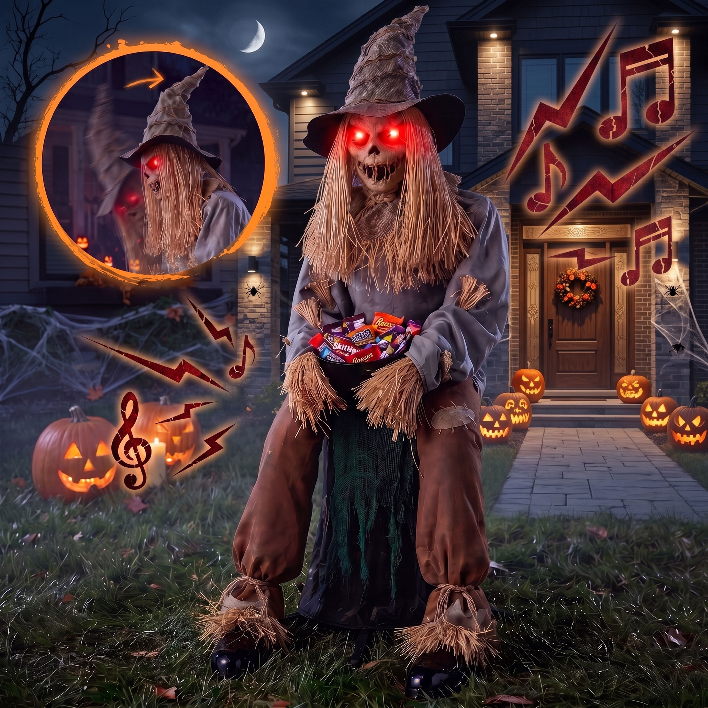 Joyfy  Halloween Life-Size 4ft Animated Sitting Scarecrow Decoration