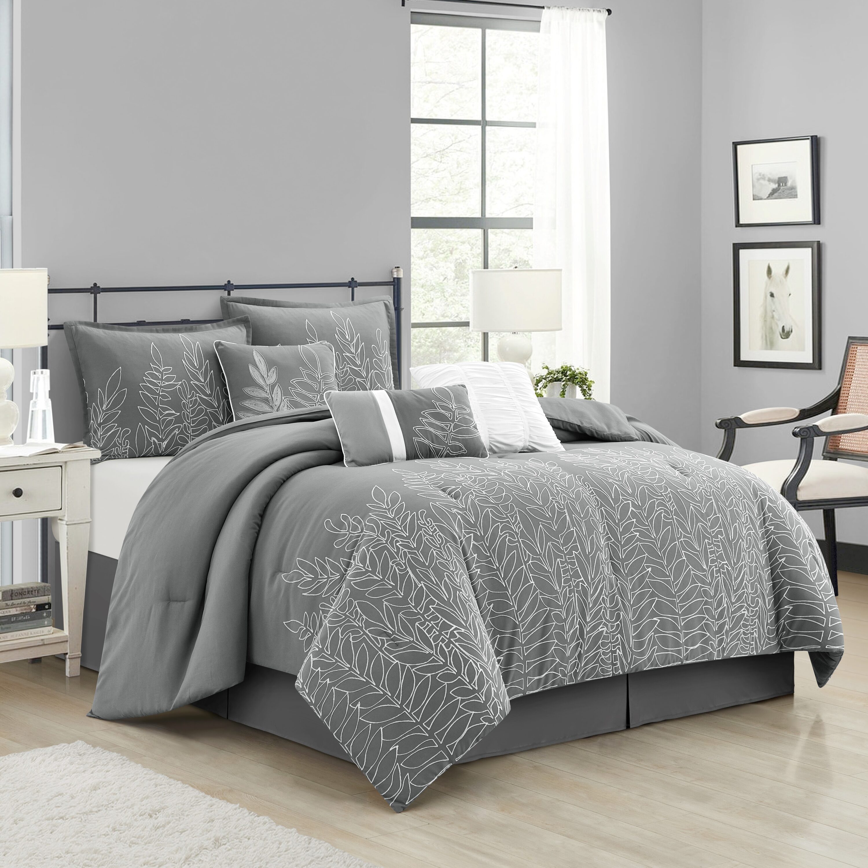 Nanshing 7 Piece Grey Queen Comforter Set Alicia7 Q Gry At