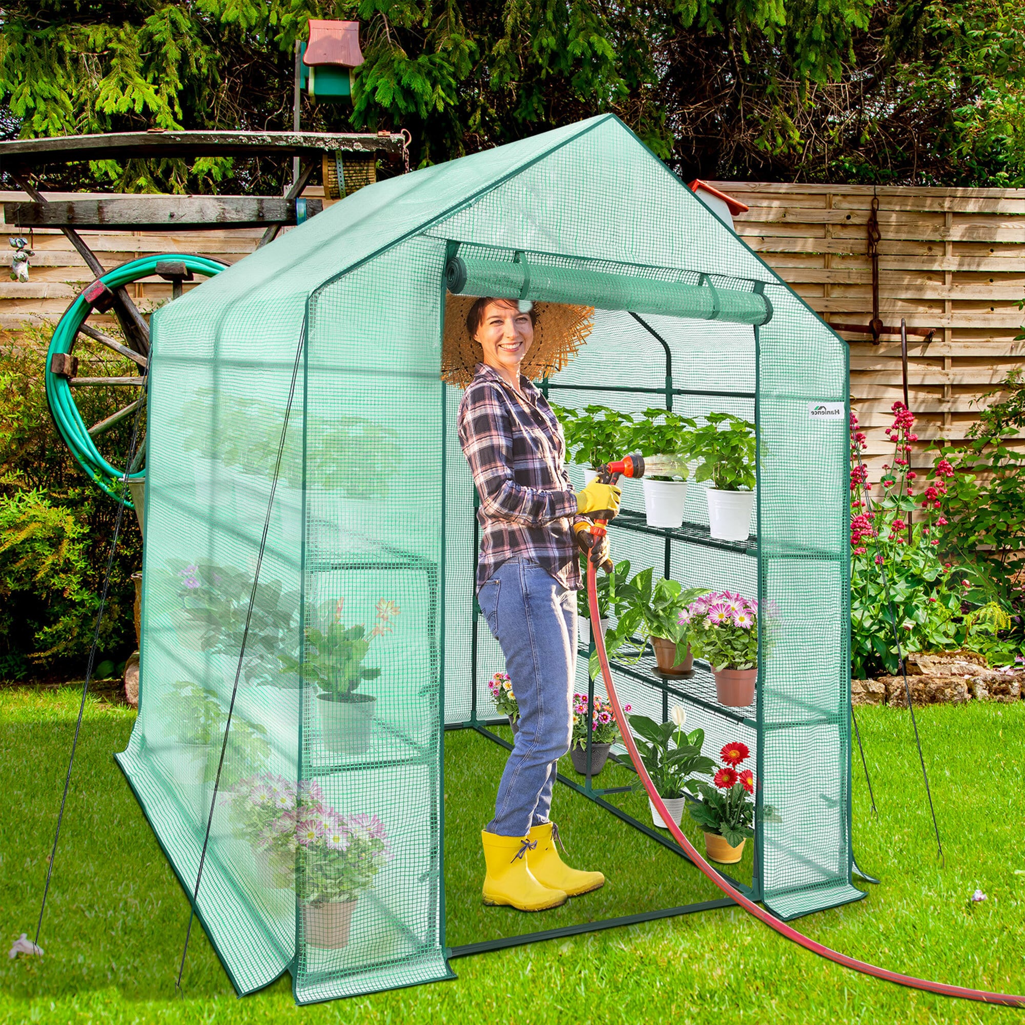 Hanience 4 69 Ft L X 4 78 Ft W X 6 4 Ft H Green Greenhouse Kit In The   62970434 