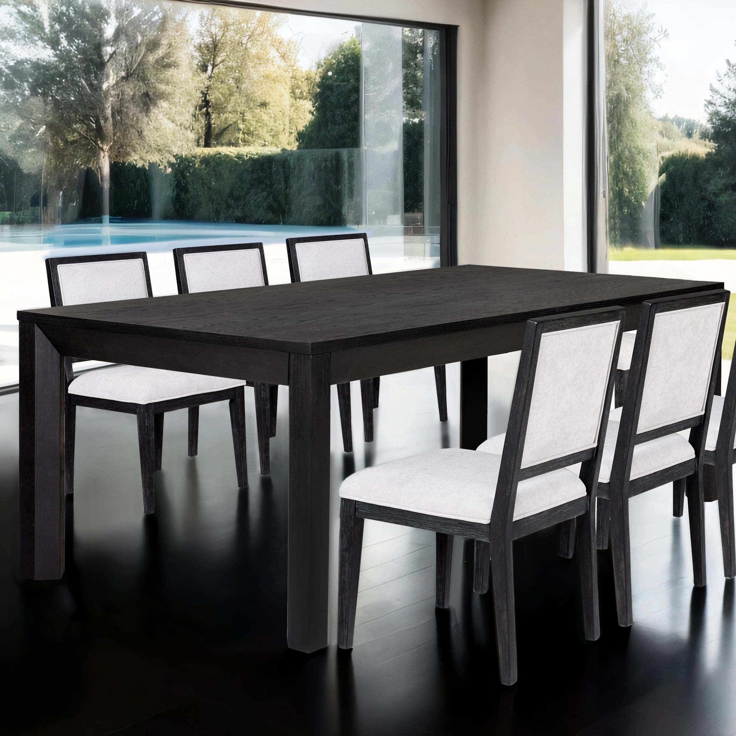 Furniture of America IDF-39011BK-T Flonnin Weathered Black Contemporary/Modern Extending Drop leaf Dining Table, Wood with Weathered Black Wood 118-Inches L x 30-Inches H