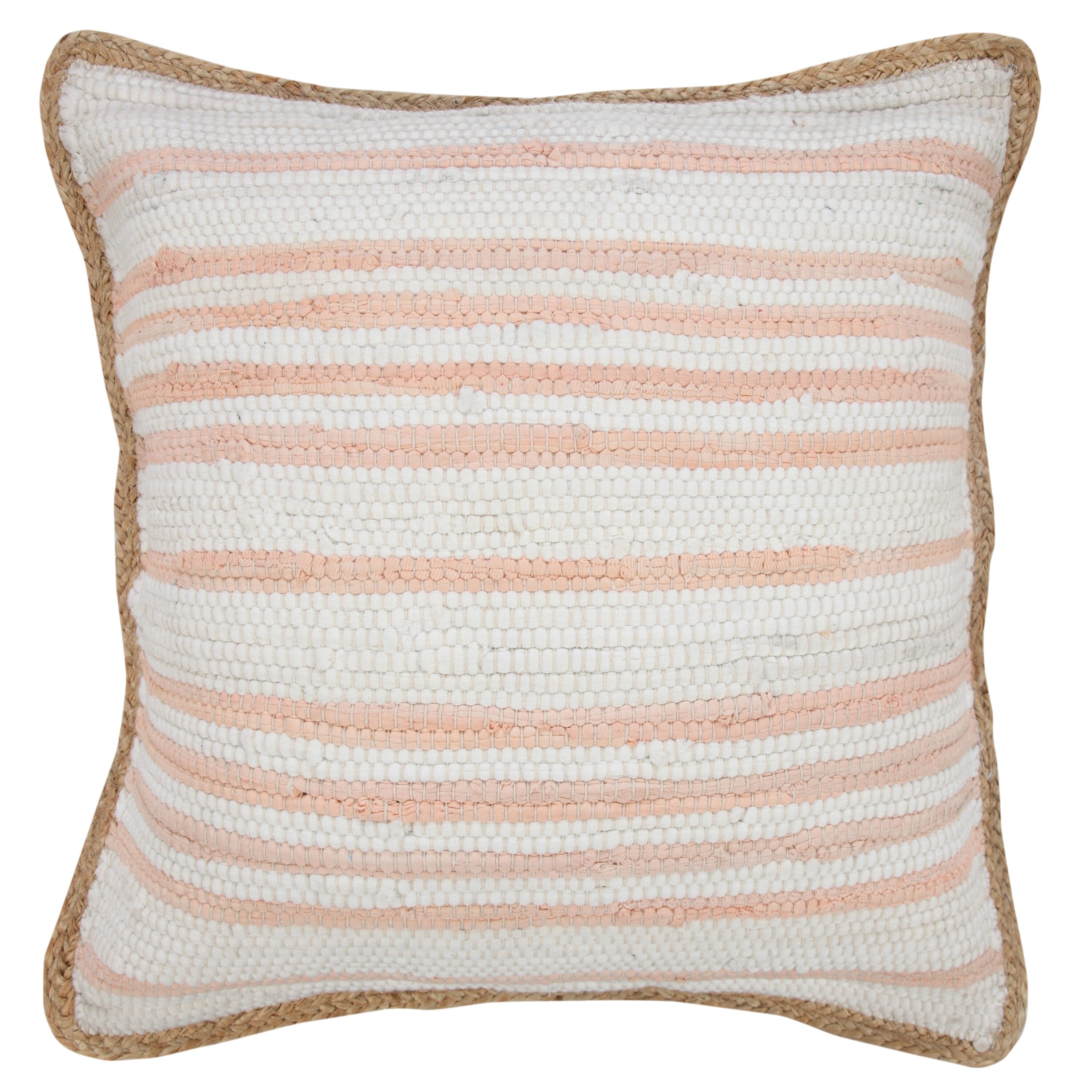LR Home 0065A3084934J8 Riley 20-in x 20-in Coral Pink/White/Tan Square Indoor Decorative Pillow