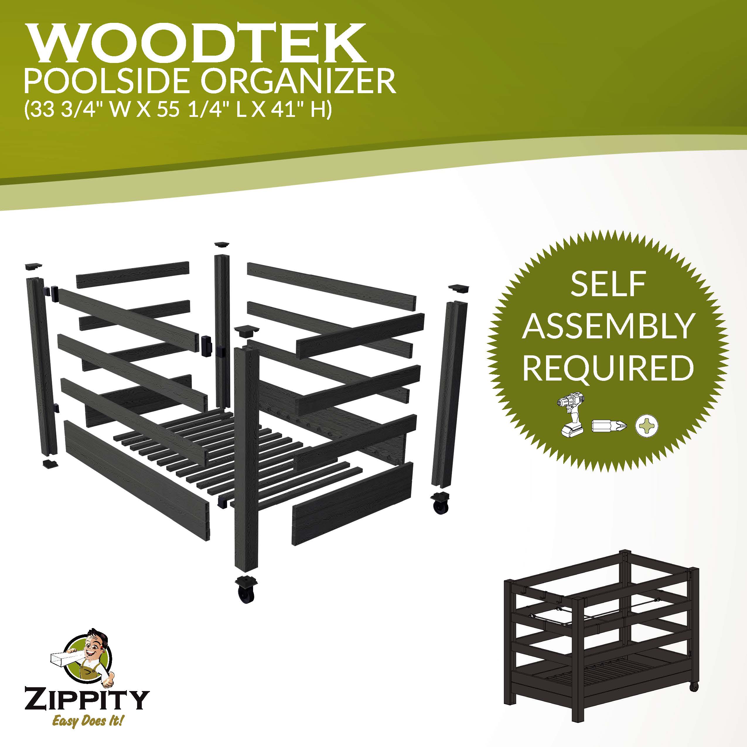 Charcoal Gray Adjustable WoodTek Vinyl Poolside Organizer
