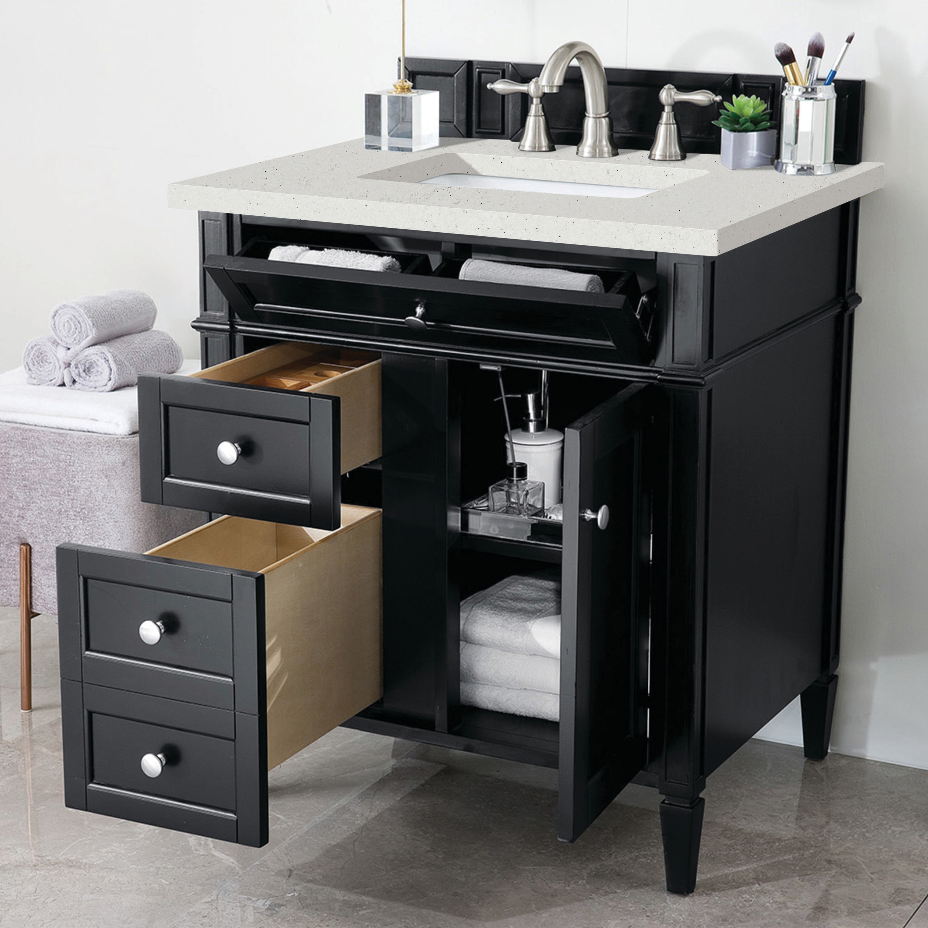 Brittany 30" Black Onyx Poplar Bathroom Vanity with Quartz Top