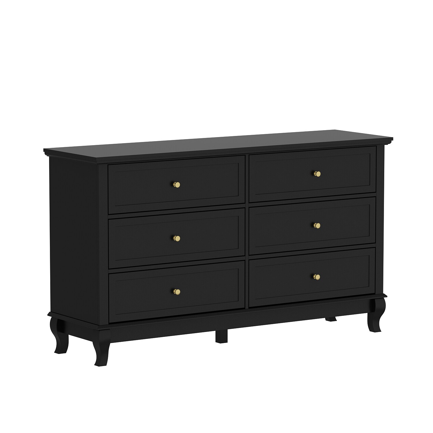 FUFU&GAGA Contemporary Black Double Dresser with 6 Drawers, Wide Storage Space, Modern Design