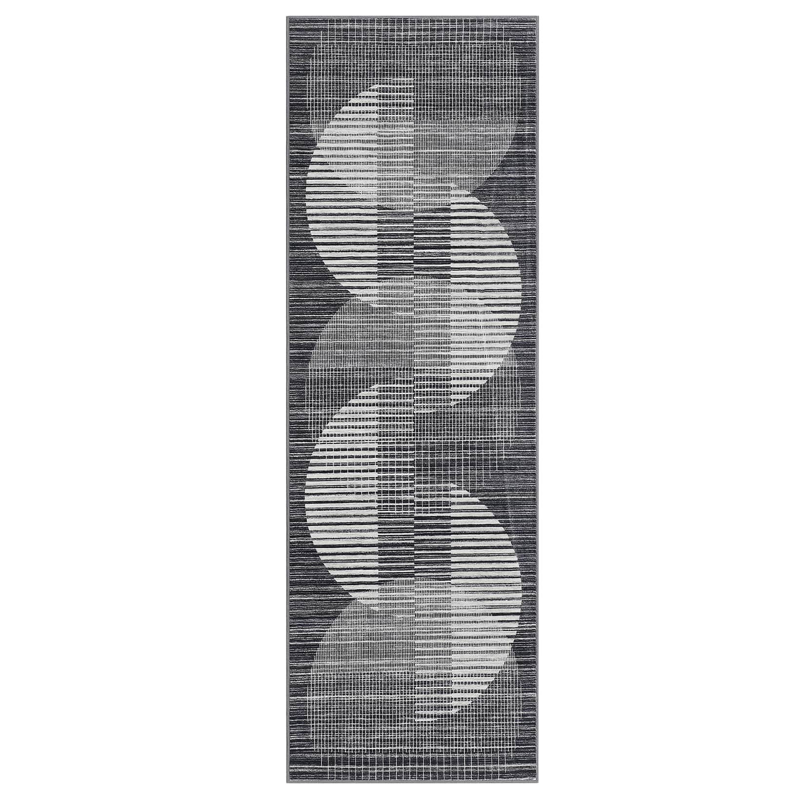 WhizMax SUNNY-PHK-33YDTYYA 2 x 6 ft Polyester Blue Rectangular Hallway Entryway Bathroom Kitchen Geometric Semi Circle Print Modern Machine Washable Runner Rug
