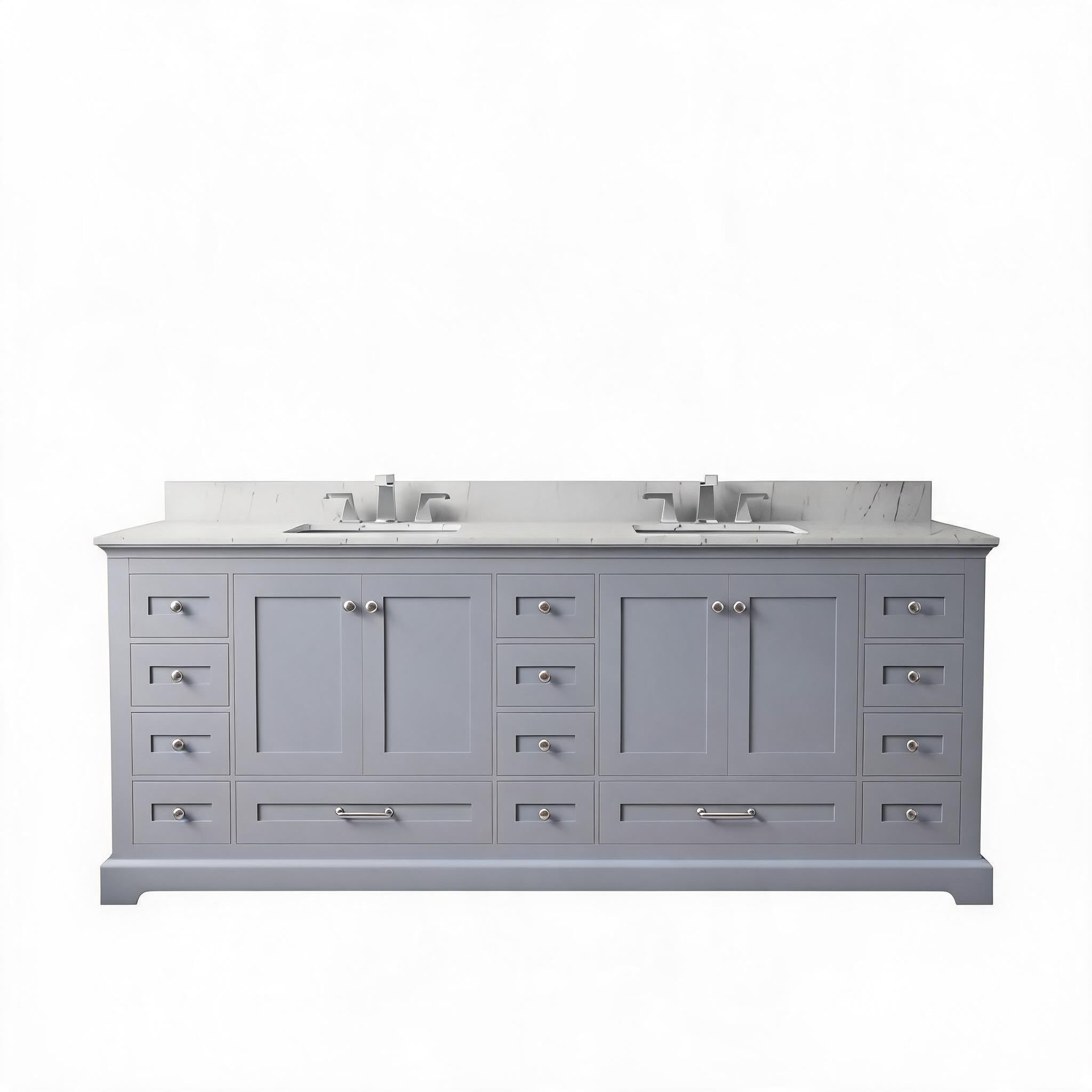 LIVACA 84 inch x 22 inch Dark Grey Double Bath Vanity with Carrara Marble Top and Soft Close Doors