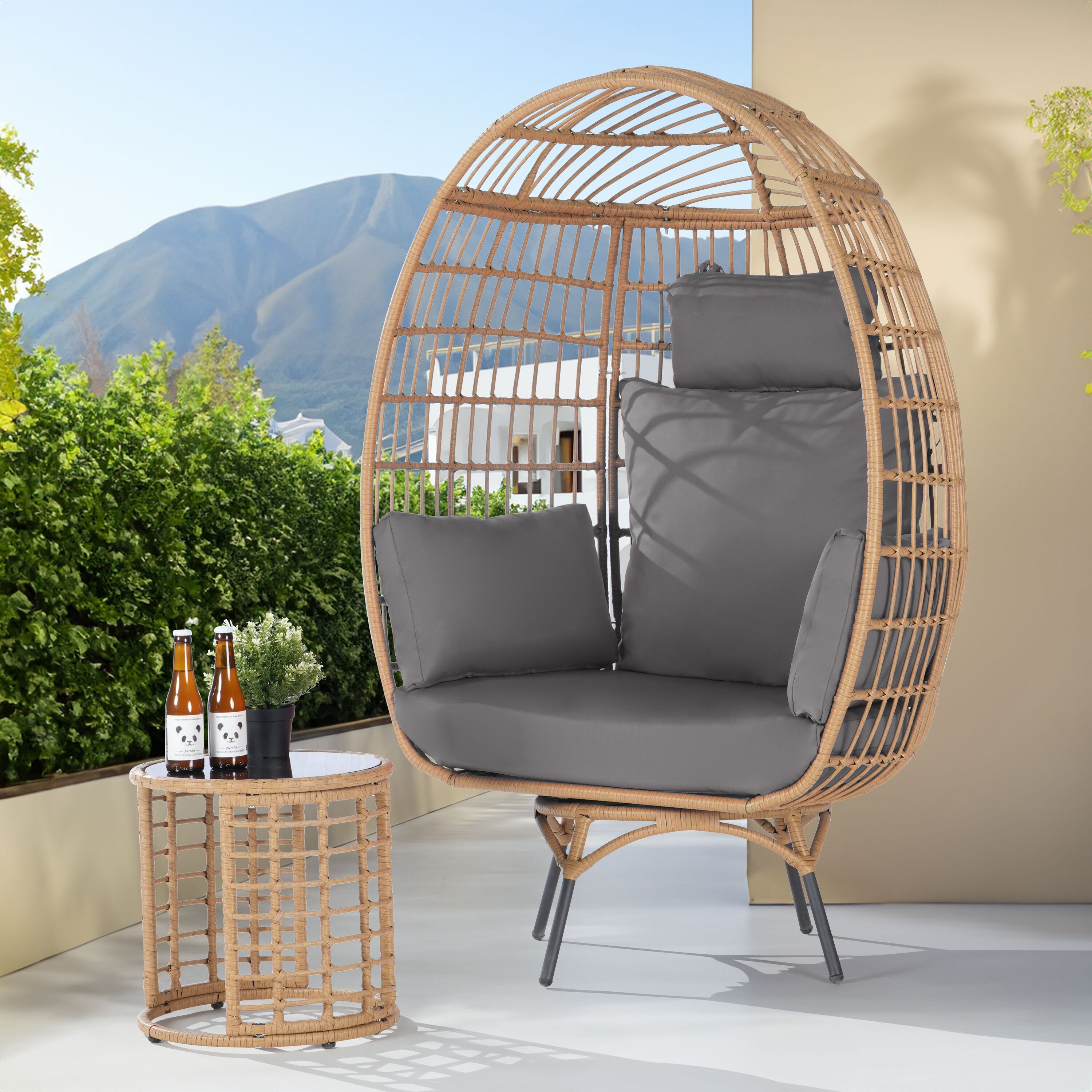 SANSTAR L-RJDC58GY-AC 2 -Piece Wicker Patio Conversation Set with Gray Cushions