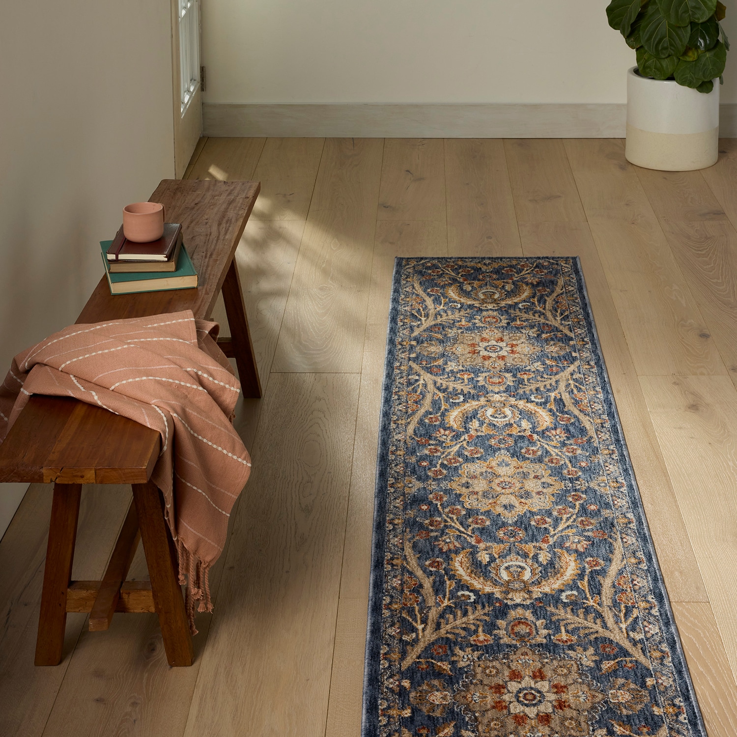allen + roth LRV15BBBML20A0 Heritage Blue 2 x 10 (ft) Loomed Polyester Blue/Multi Rectangular Indoor Medallion Runner rug