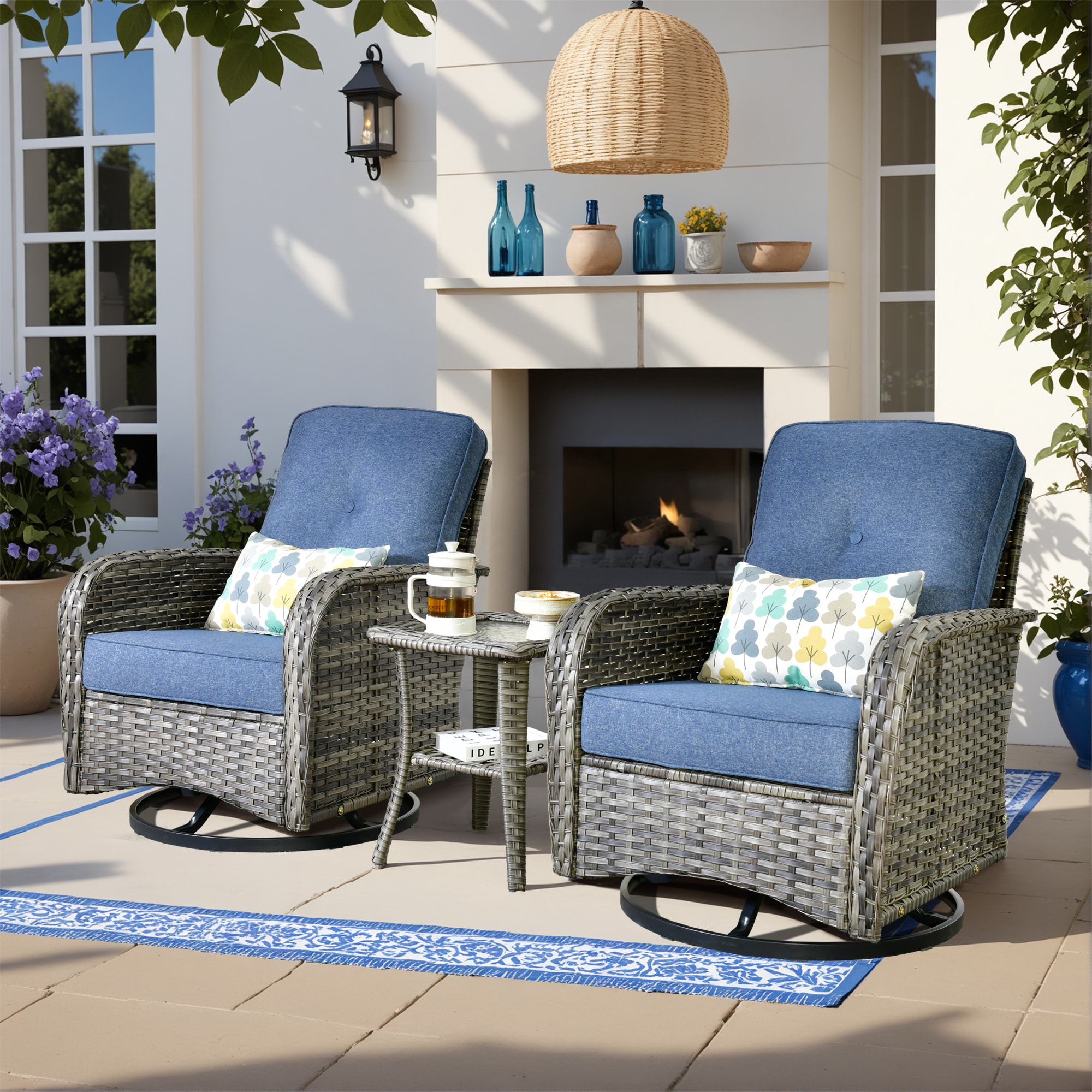 ALTRIGUS 6L-GNC300-3-AL 3 -Piece Wicker Patio Conversation Set with Blue Cushions