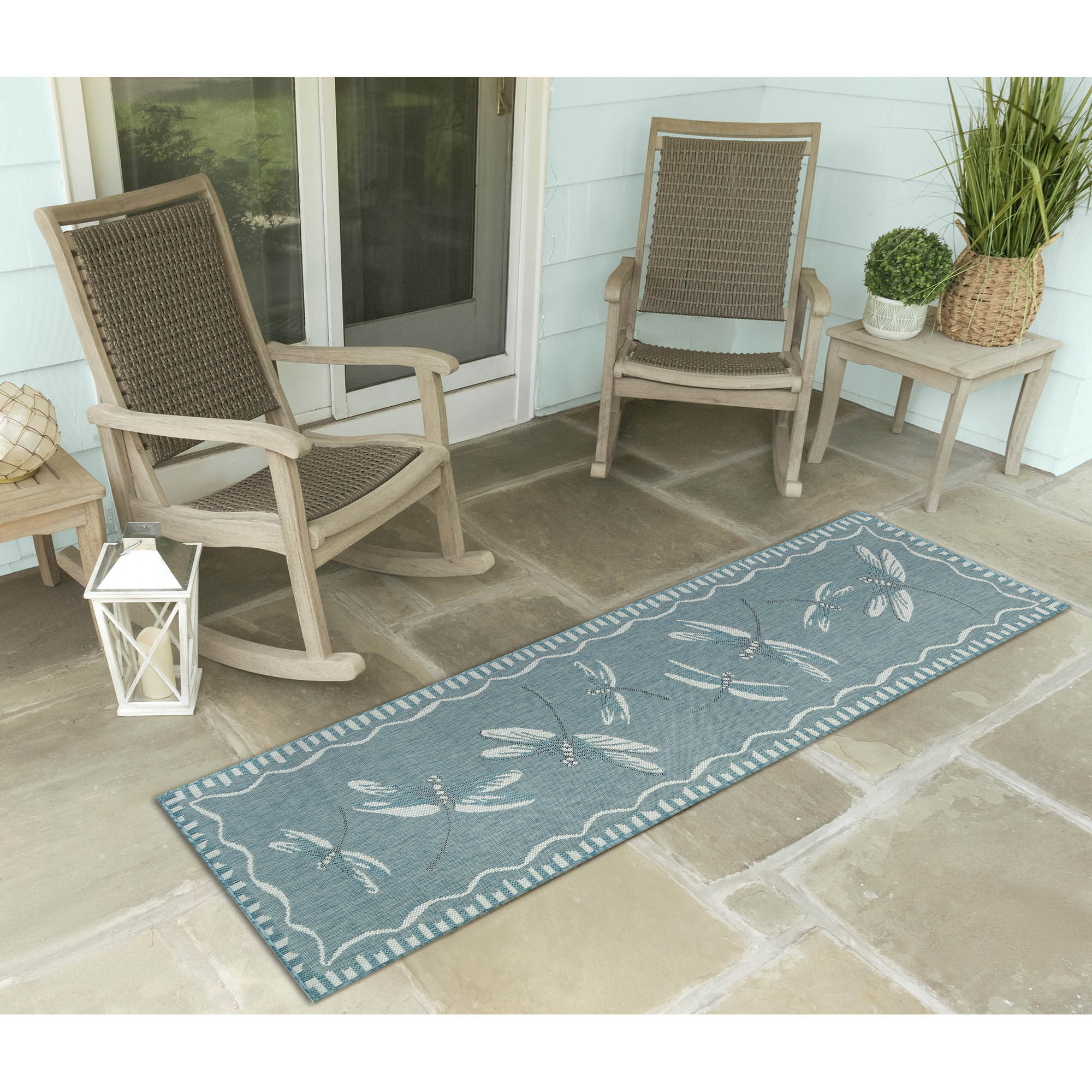 Liora Manne CRER8844004 Carmel 2 x 8 (ft) Polypropylene Aqua Rectangular Indoor/Outdoor Border Runner rug