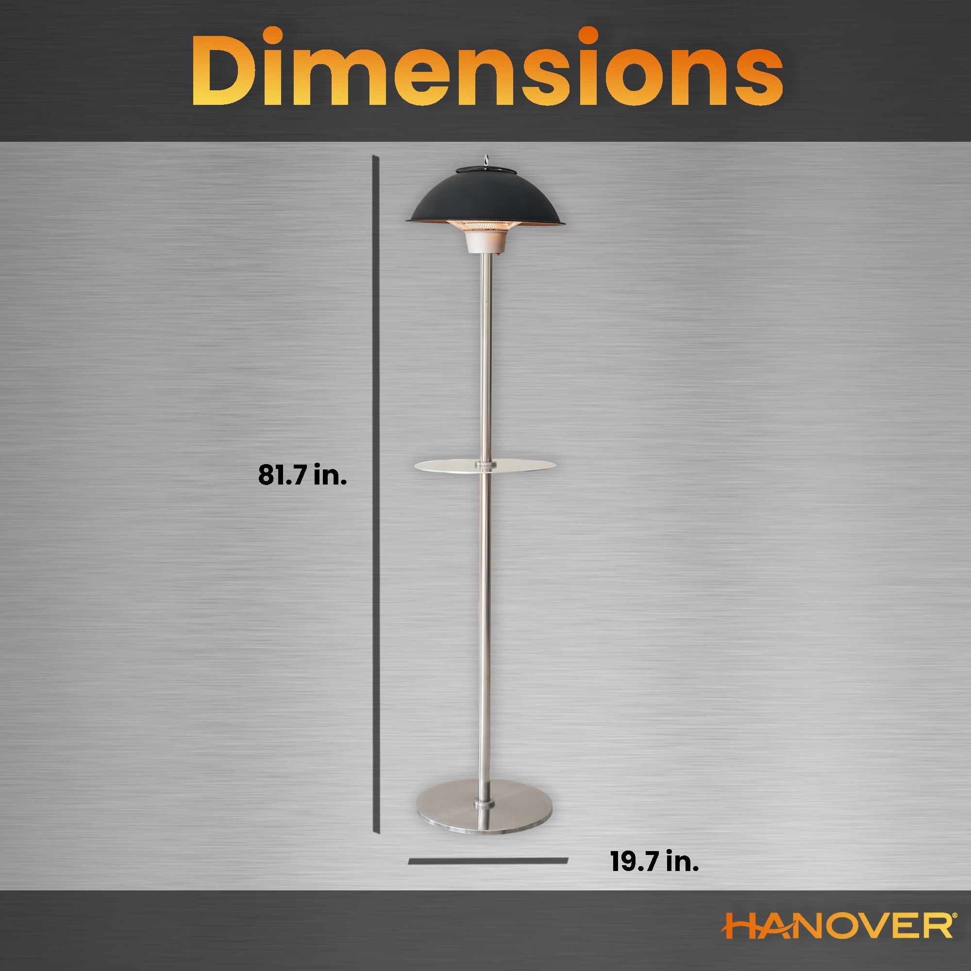 Hanover Black Stainless Steel Electric Infrared Patio Heater with Built-in Table