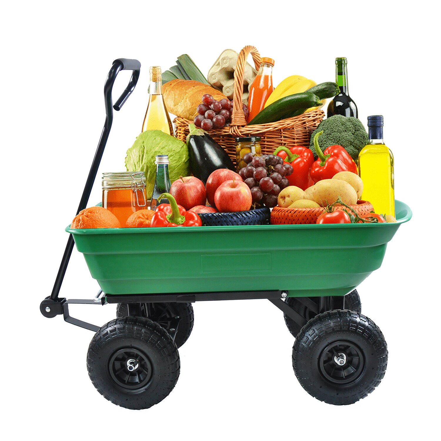SINOFURN Heavy Duty Green Garden Wagon Cart with Pneumatic Tires - Load ...