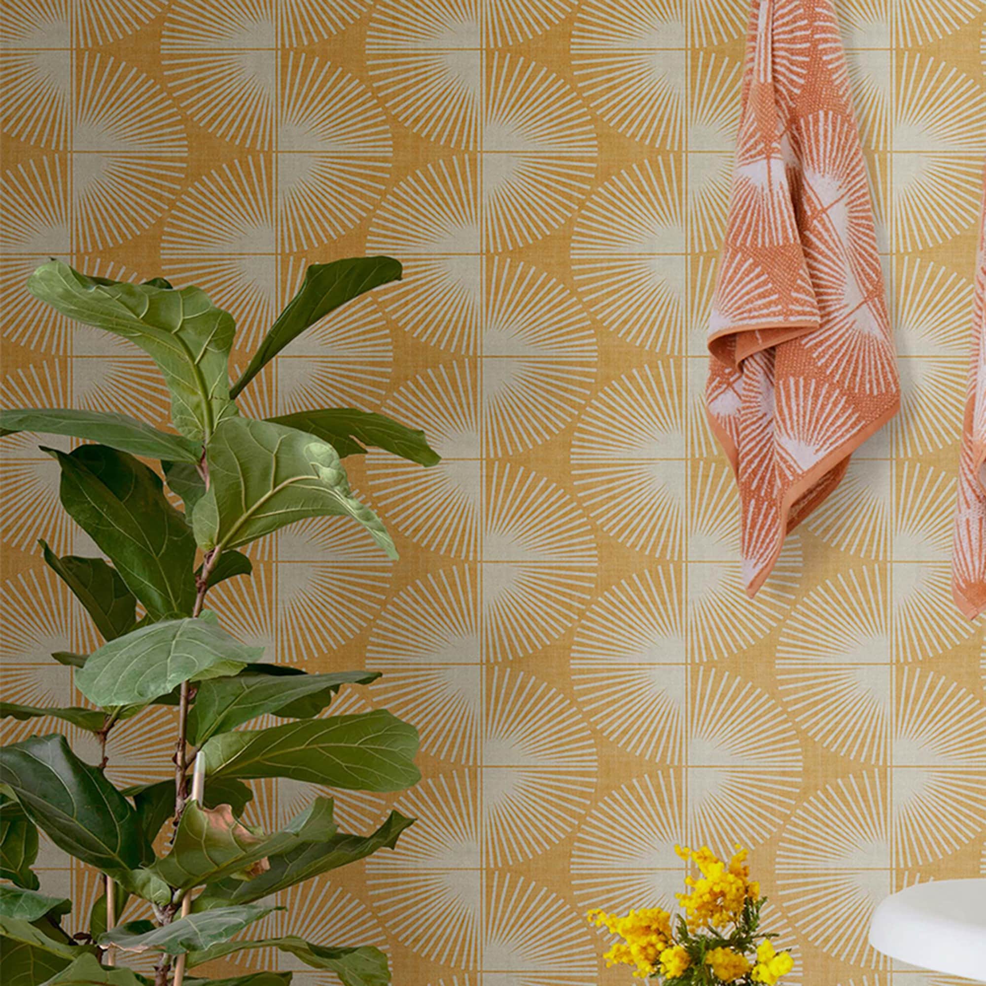 Turmeric Yellow and Cream Geometric Peel and Stick Wallpaper
