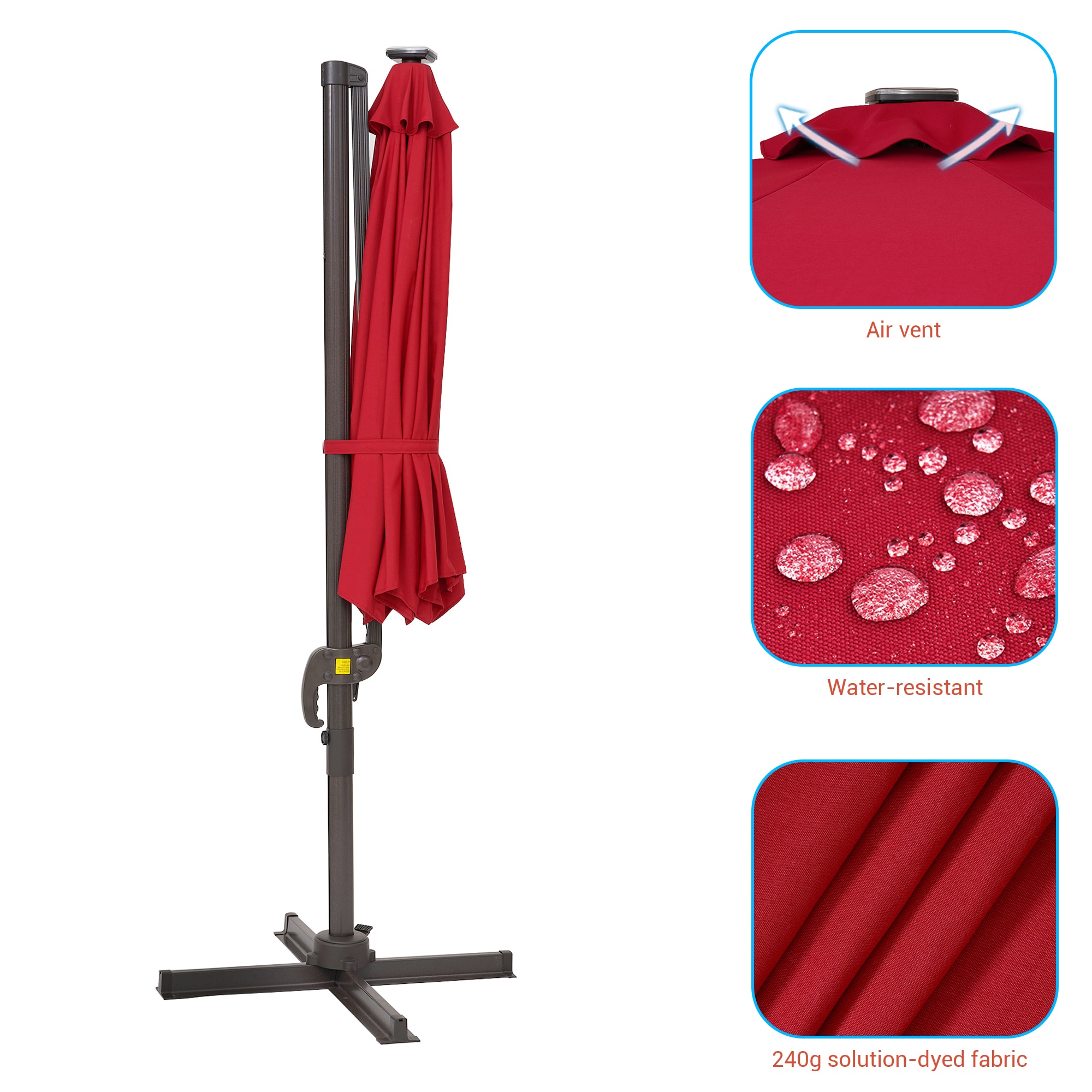 ACEGOSES 10-ft Aluminum Red No-tilt Cantilever Patio Umbrella with ...