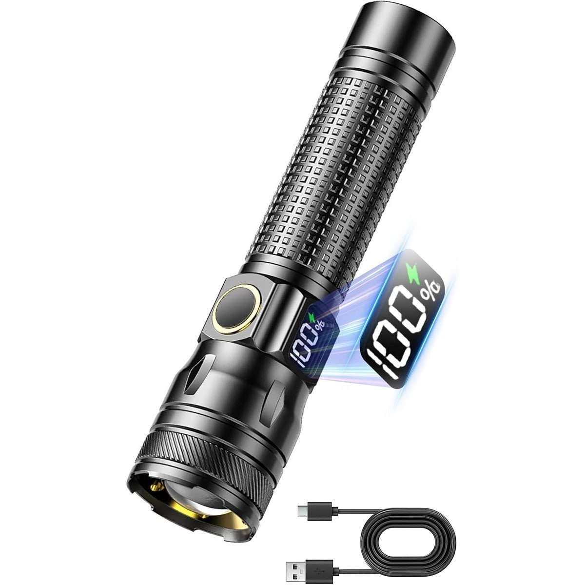 LIUSXAQI  2 Pack Rechargeable LED Flashlight with Digital Power Display Zoomable High Lumens EDC Flashlight with USB-C Charging Water Resistant Aluminum Body for Home and Outdoor Emergency