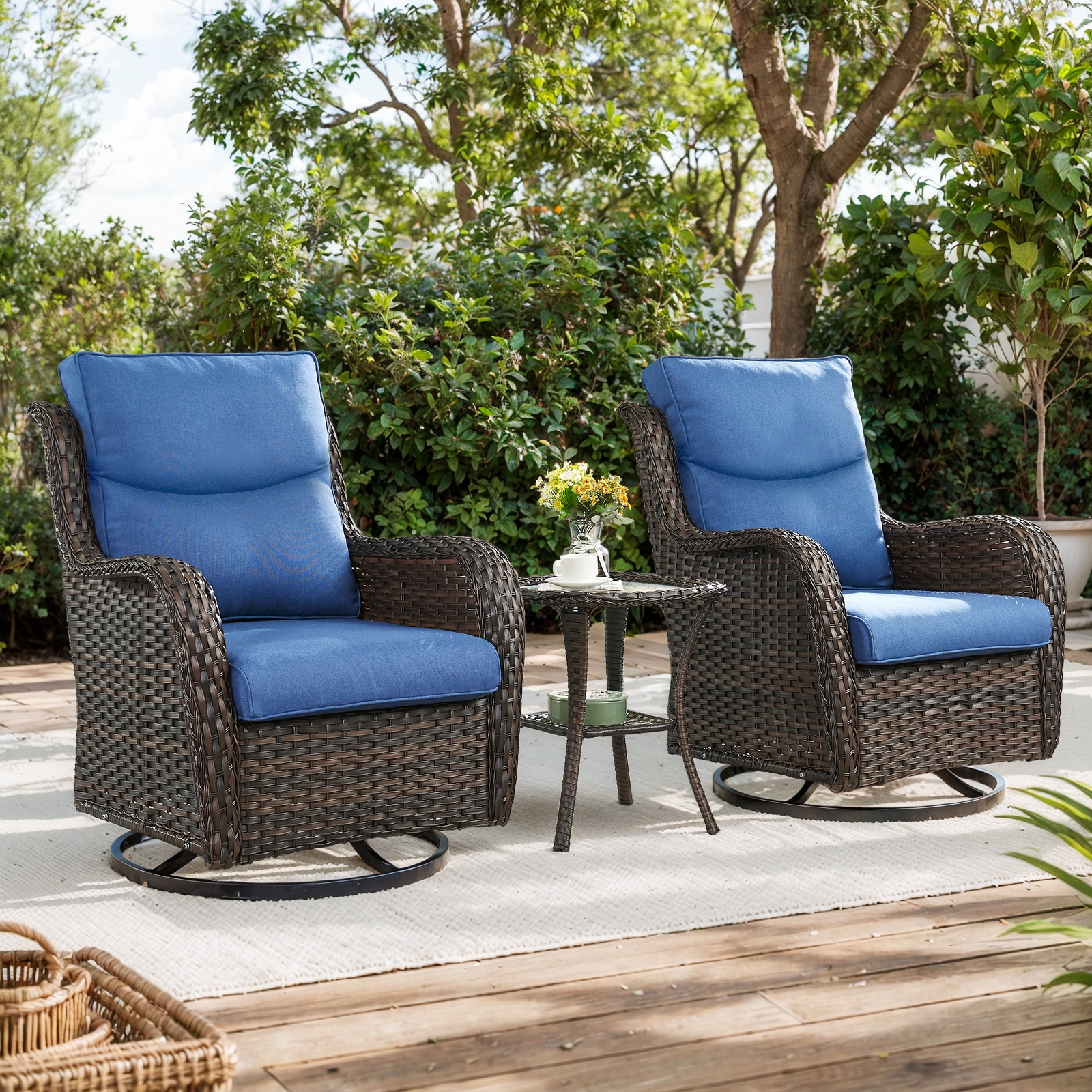  PA035-1XL PAnorama Series 3 -Piece Wicker Patio Conversation Set with Navy Cushions