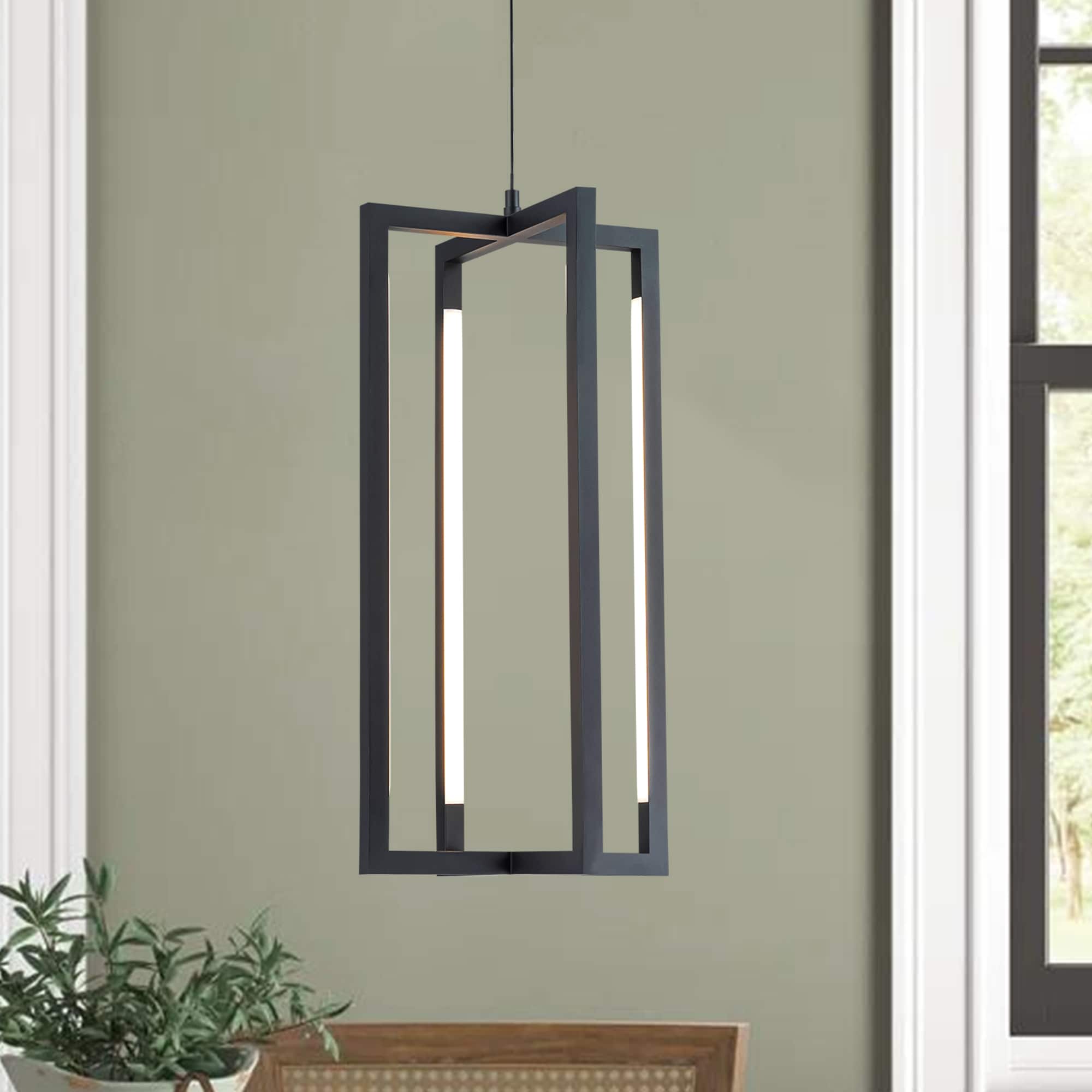 Y'INSP 1073702 Vaczon 4 -Light Matte Black Modern/contemporary Lantern Integrated LED Medium Hanging Pendant light