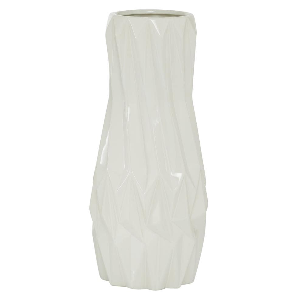 Sleek Elegance White Glossy Geometric Ceramic Vase 7" X 16.25"