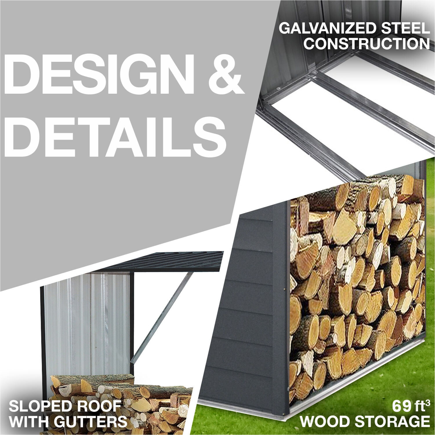 Hanover HANWDSHD-GRY Firewood-Storage - View #6