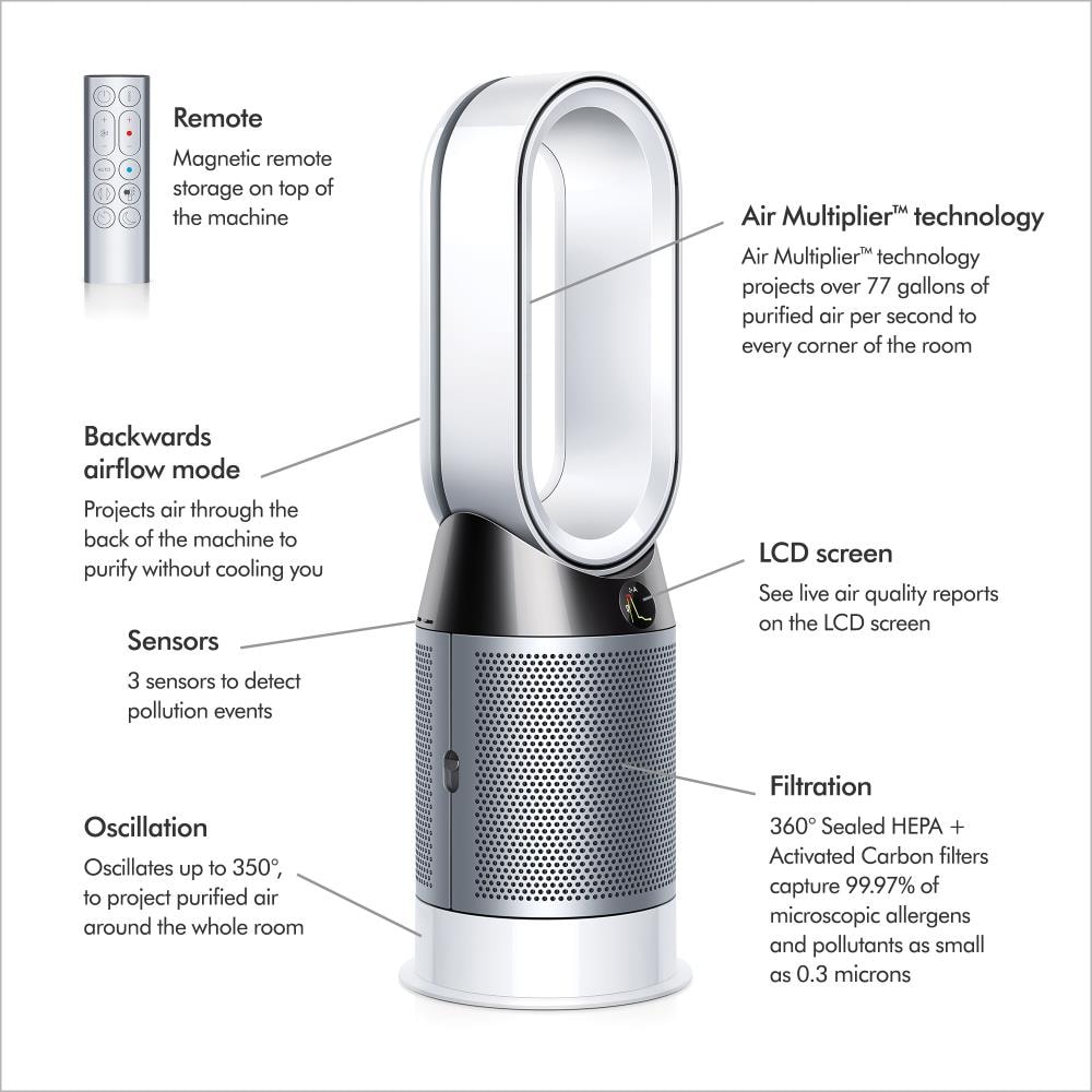 Dyson Pure Hot+Cool, HP04 10-Speed (Covers: 800-sq ft) Smart White 