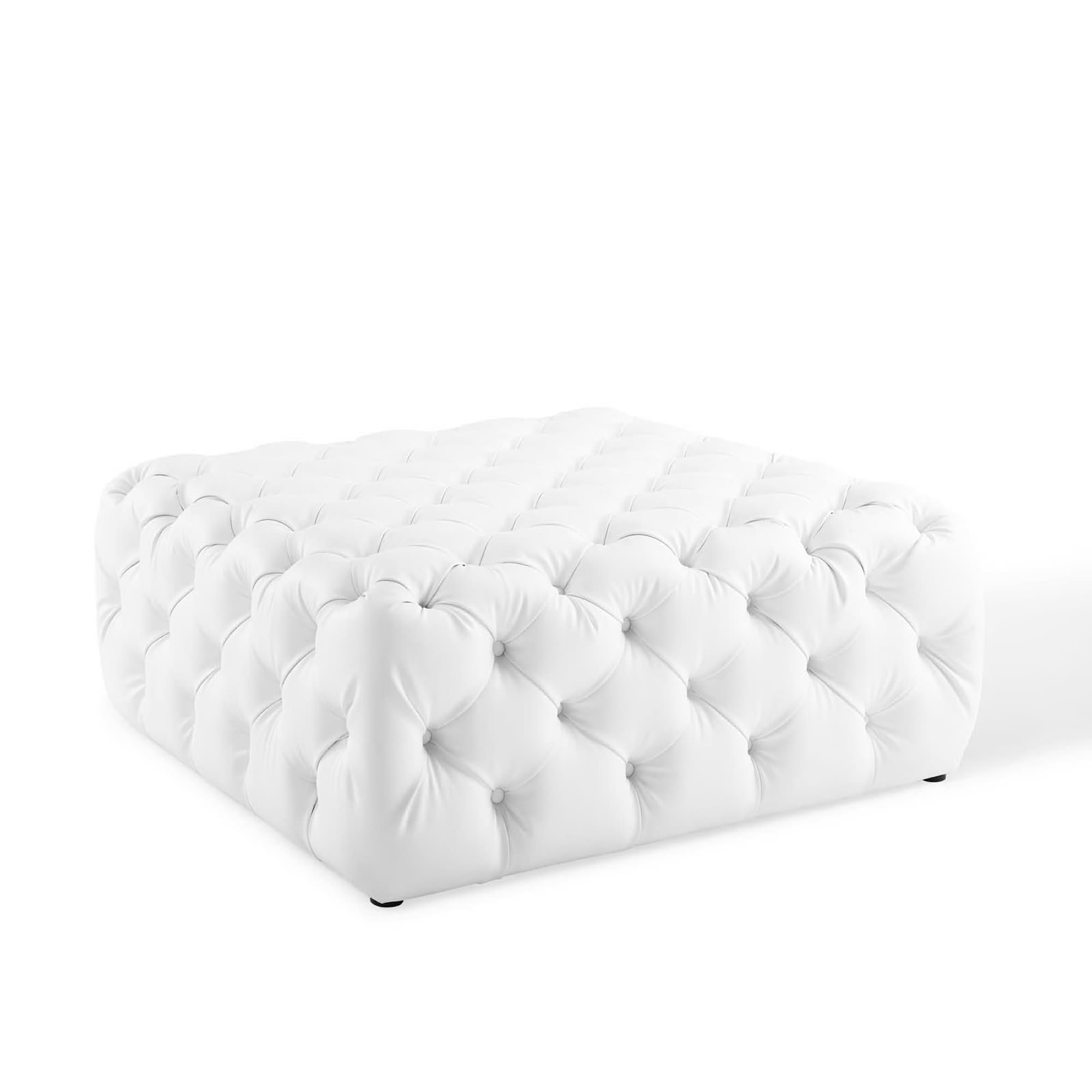 Modway - Amour Tufted Button Large Square Faux Leather Ottoman in White