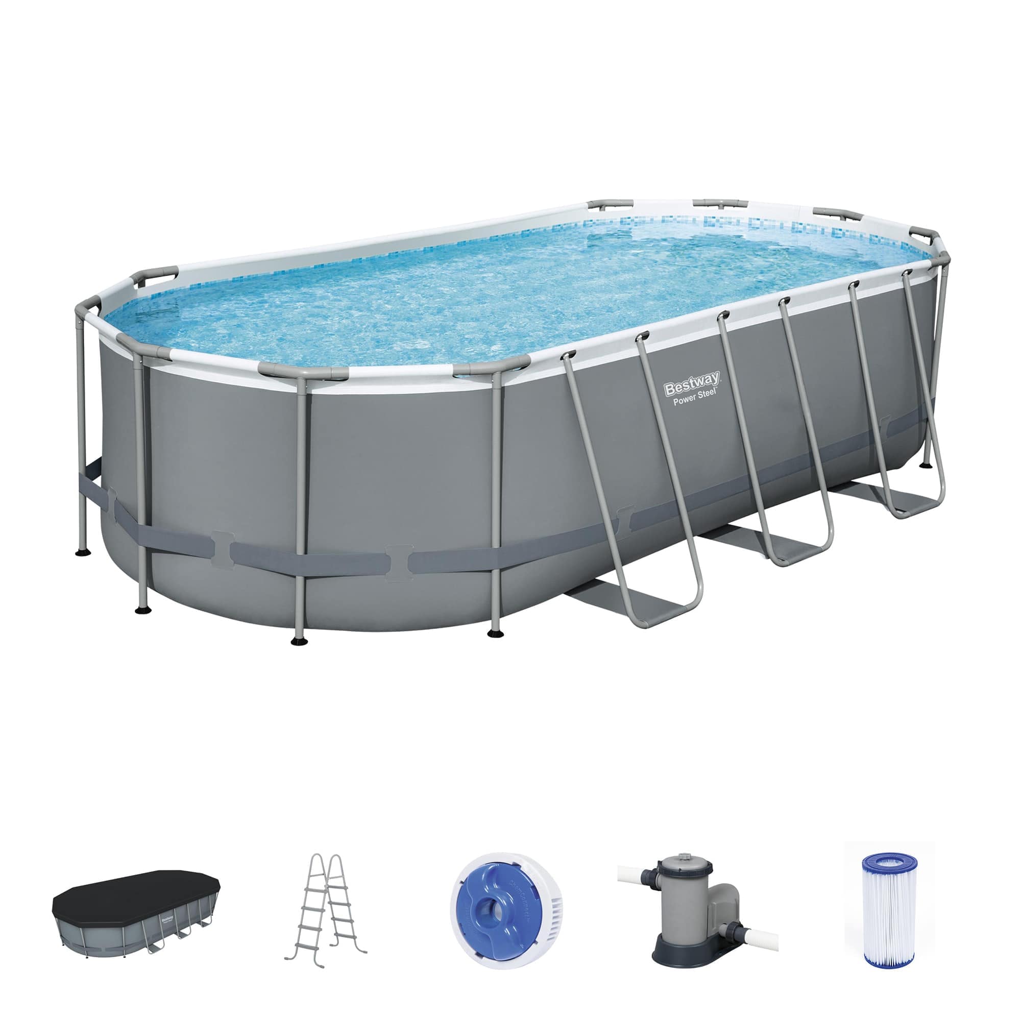 Bestway 133275 Power Steel 18 ft x 9 ft x 48 inch Oval Above Ground Outdoor Swimming Pool Set